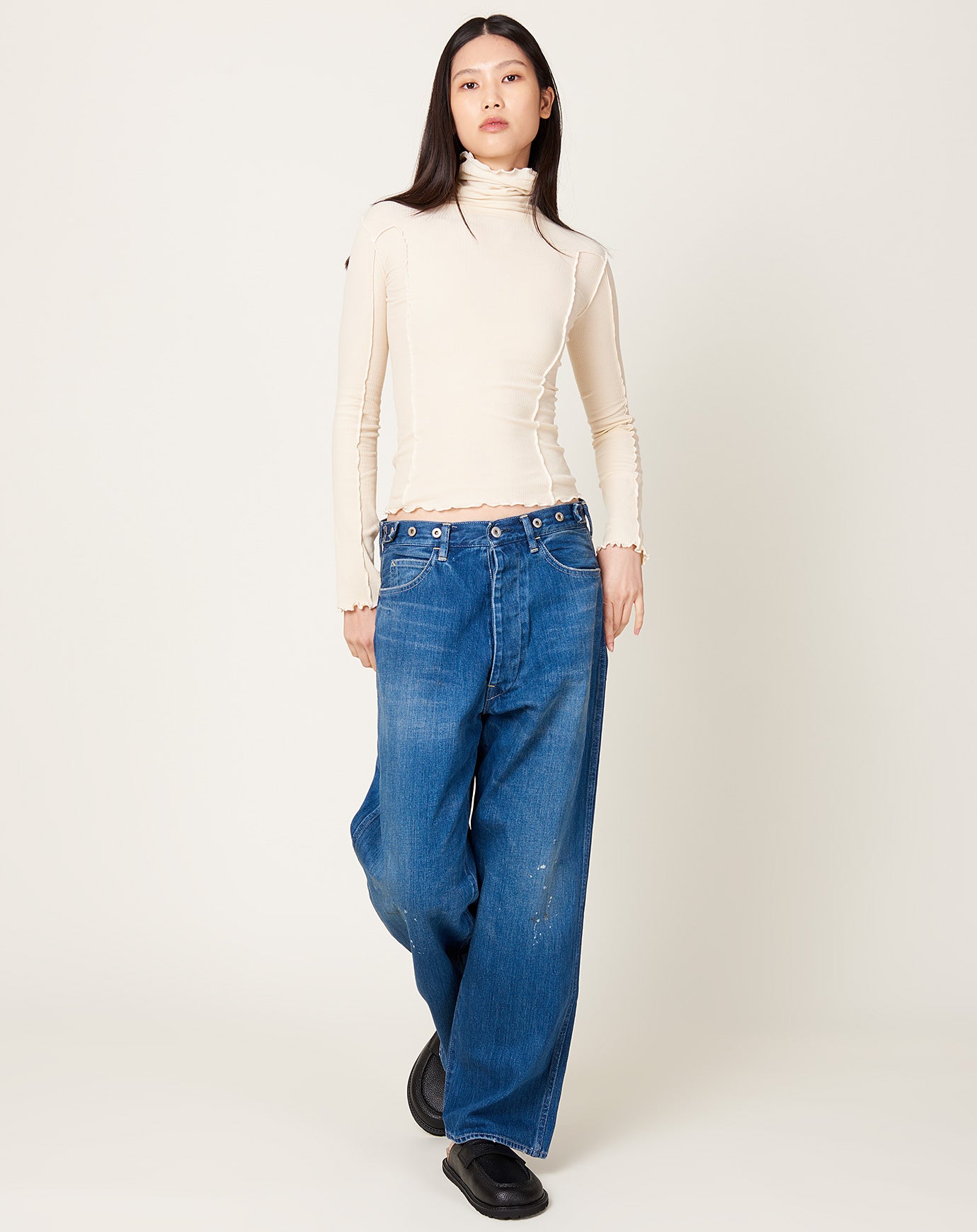 Chimala Wide Waist Adjustable Denim Pants in Medium Wash