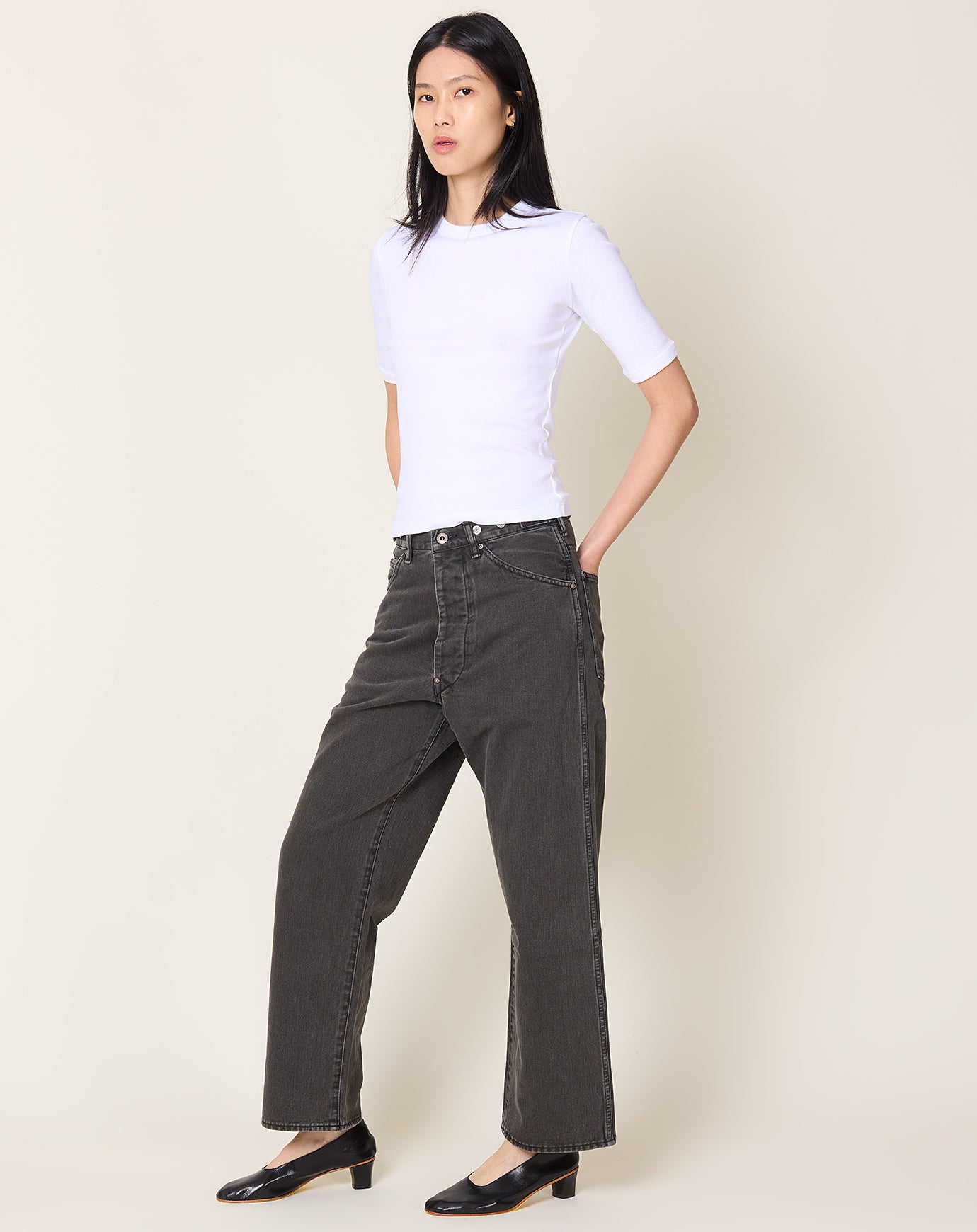 Chimala Waist Adjustable Denim Pants in Charcoal