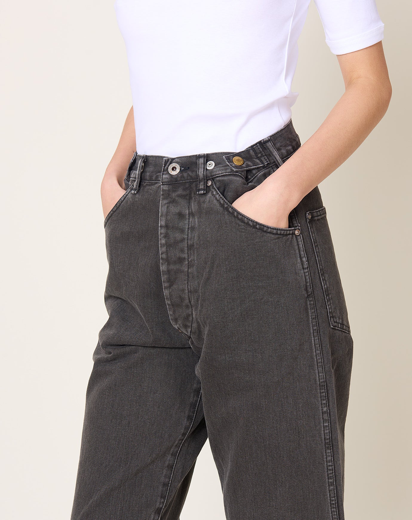 Chimala Waist Adjustable Denim Pants in Charcoal