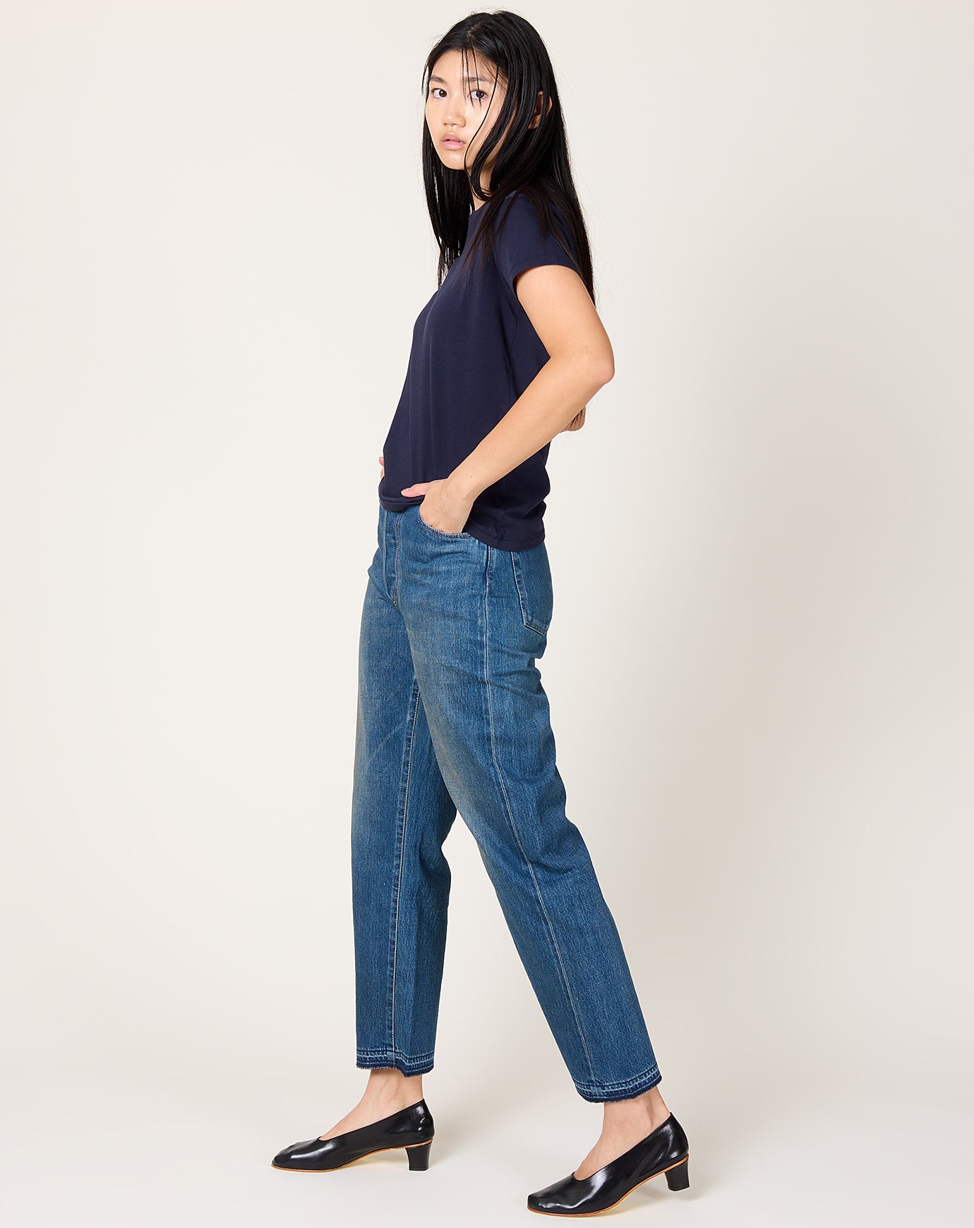 Chimala Selvedge Denim Monroe Cut in Dark Distress