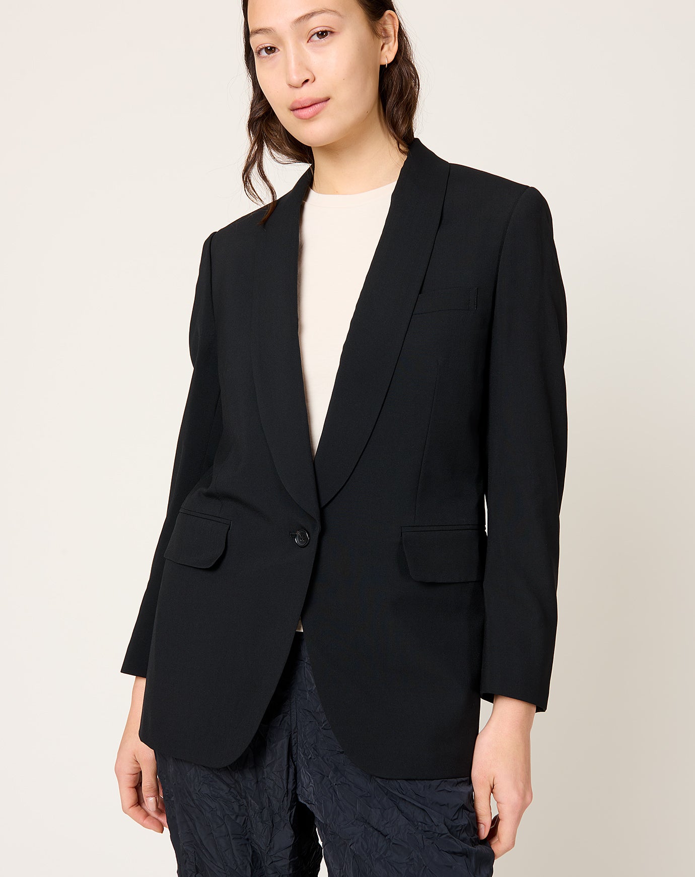 Comme des Garçons Comme des Garçons Single Button Light Wool Blazer in Black