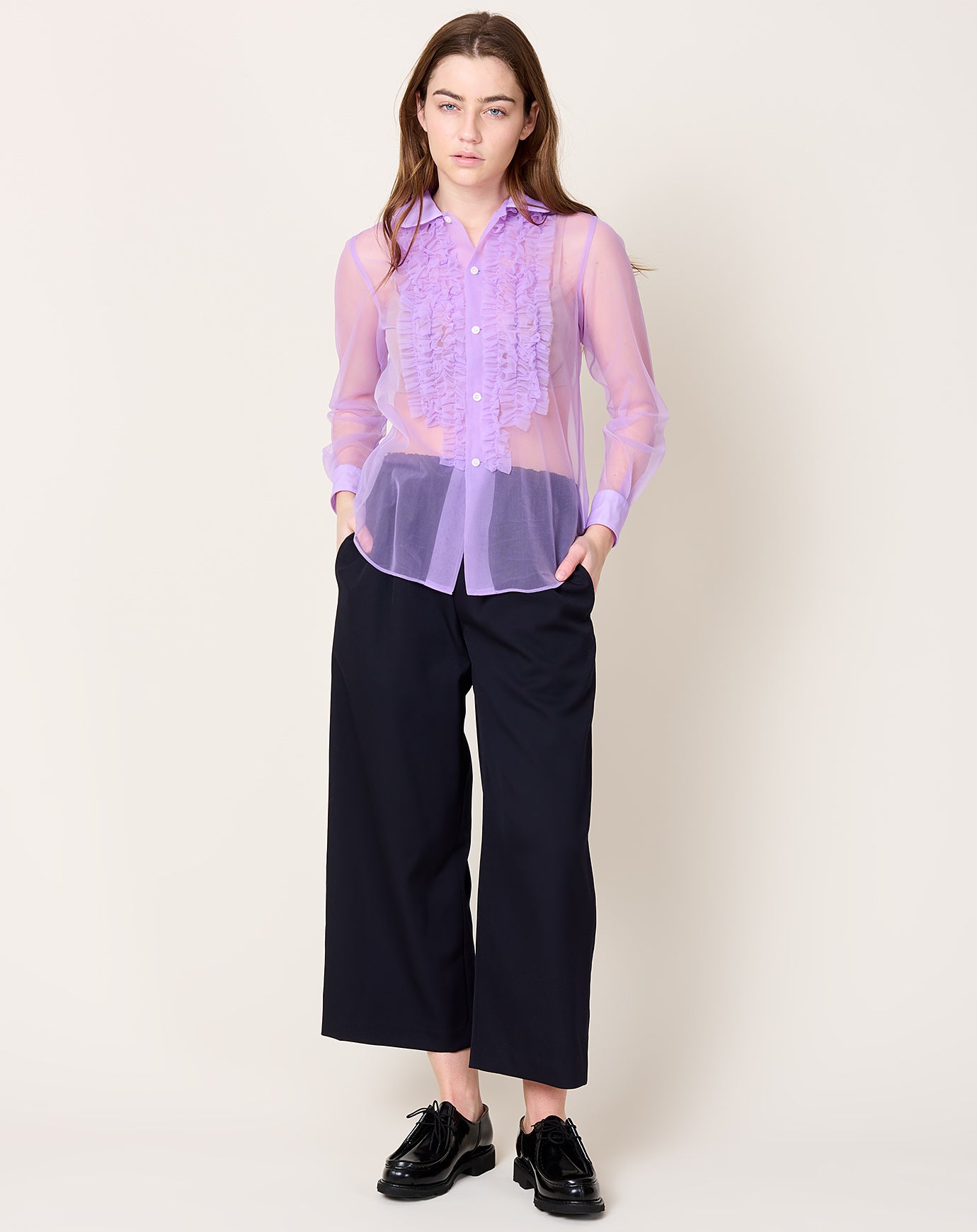 Comme des Garçons Comme des Garçons Sheer Ruffle Shirt in Purple