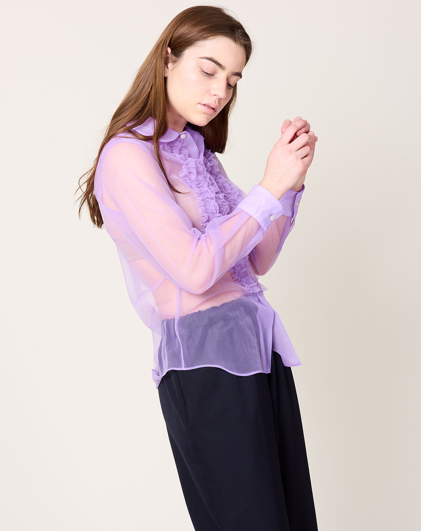 Comme des Garçons Comme des Garçons Sheer Ruffle Shirt in Purple