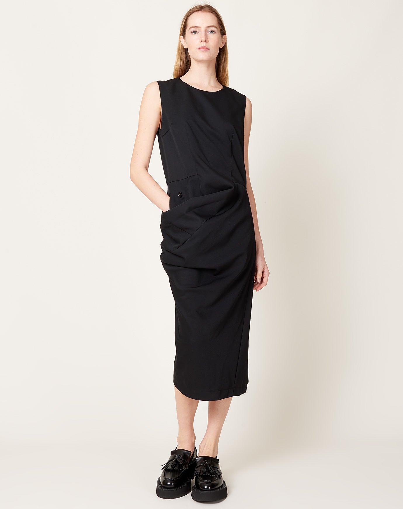 Comme des Garçons Comme des Garçons Wool Button Drape Dress in Black