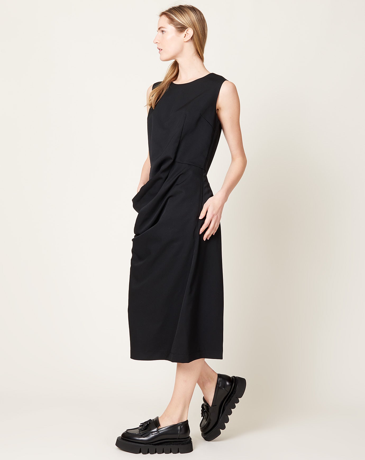 Comme des Garçons Comme des Garçons Wool Button Drape Dress in Black