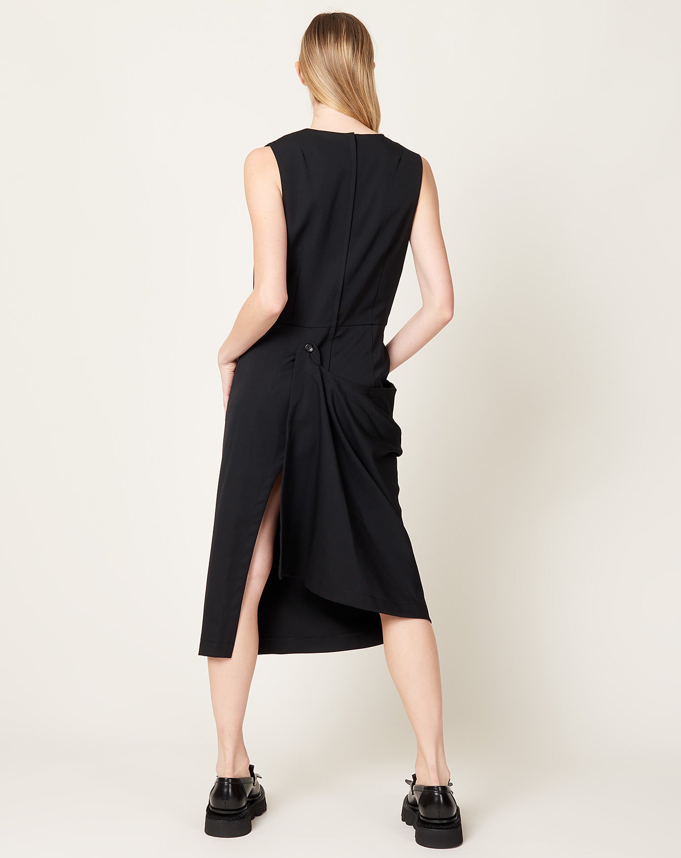 Comme des Garçons Comme des Garçons Wool Button Drape Dress in Black