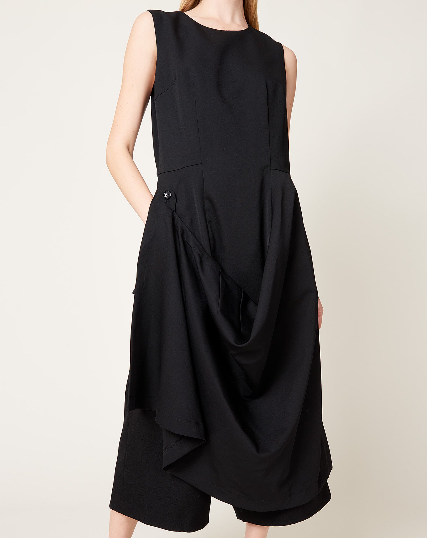 Comme des Garçons Comme des Garçons Wool Button Drape Dress in Black