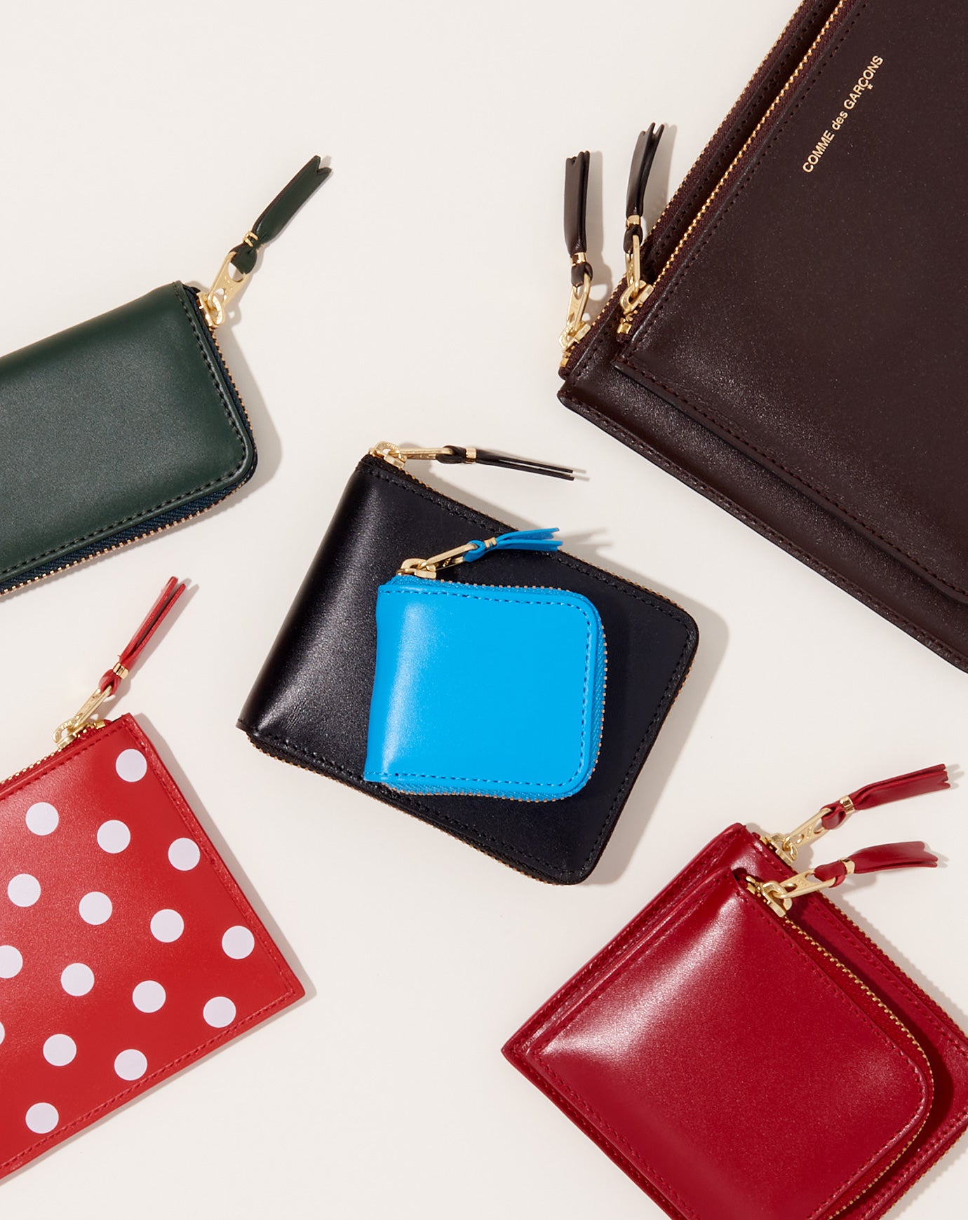 Comme des Garçons  Polka Dots Printed Zip Around Wallet in Red