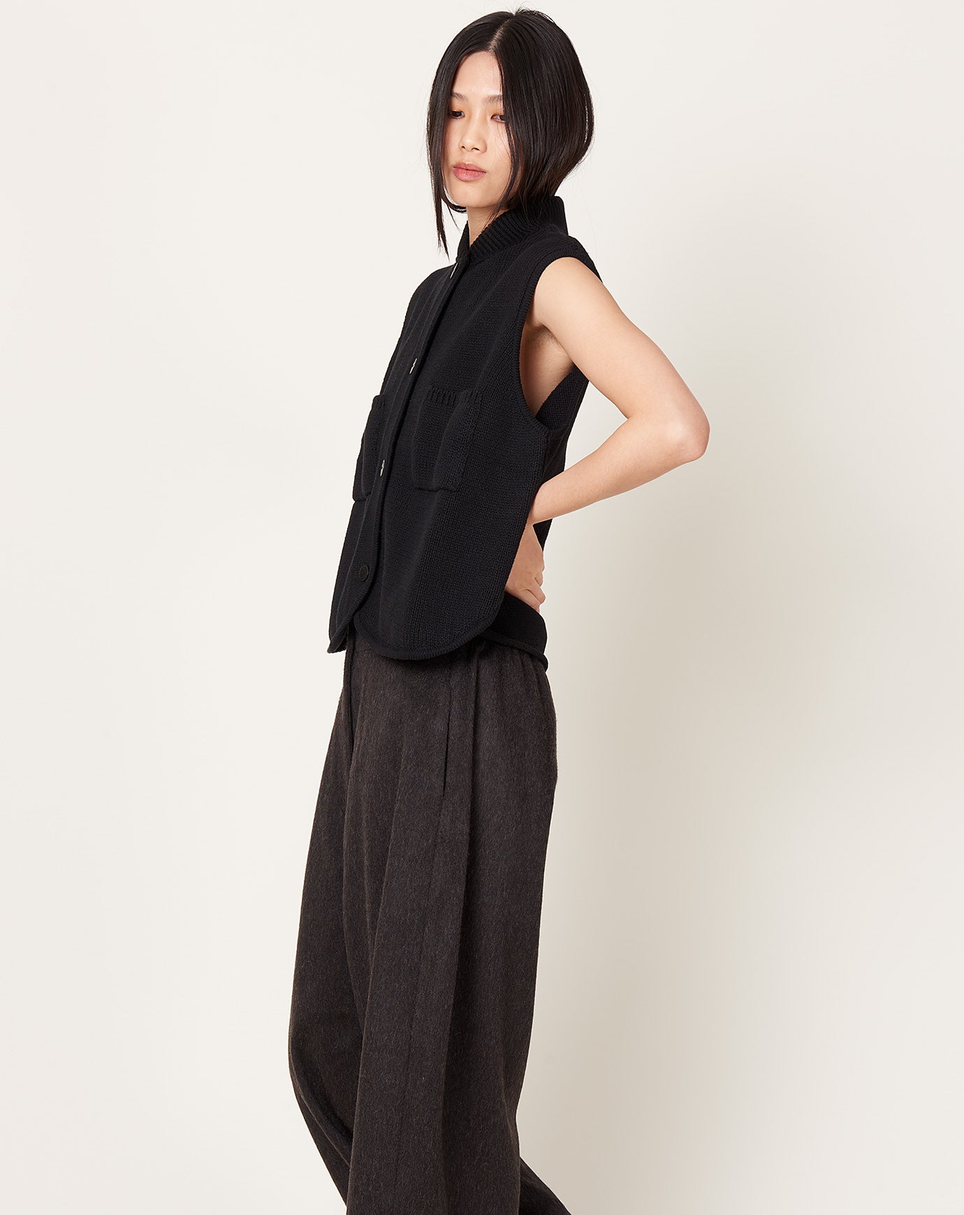 Cordera Boxy Cotton Waistcoat in Black