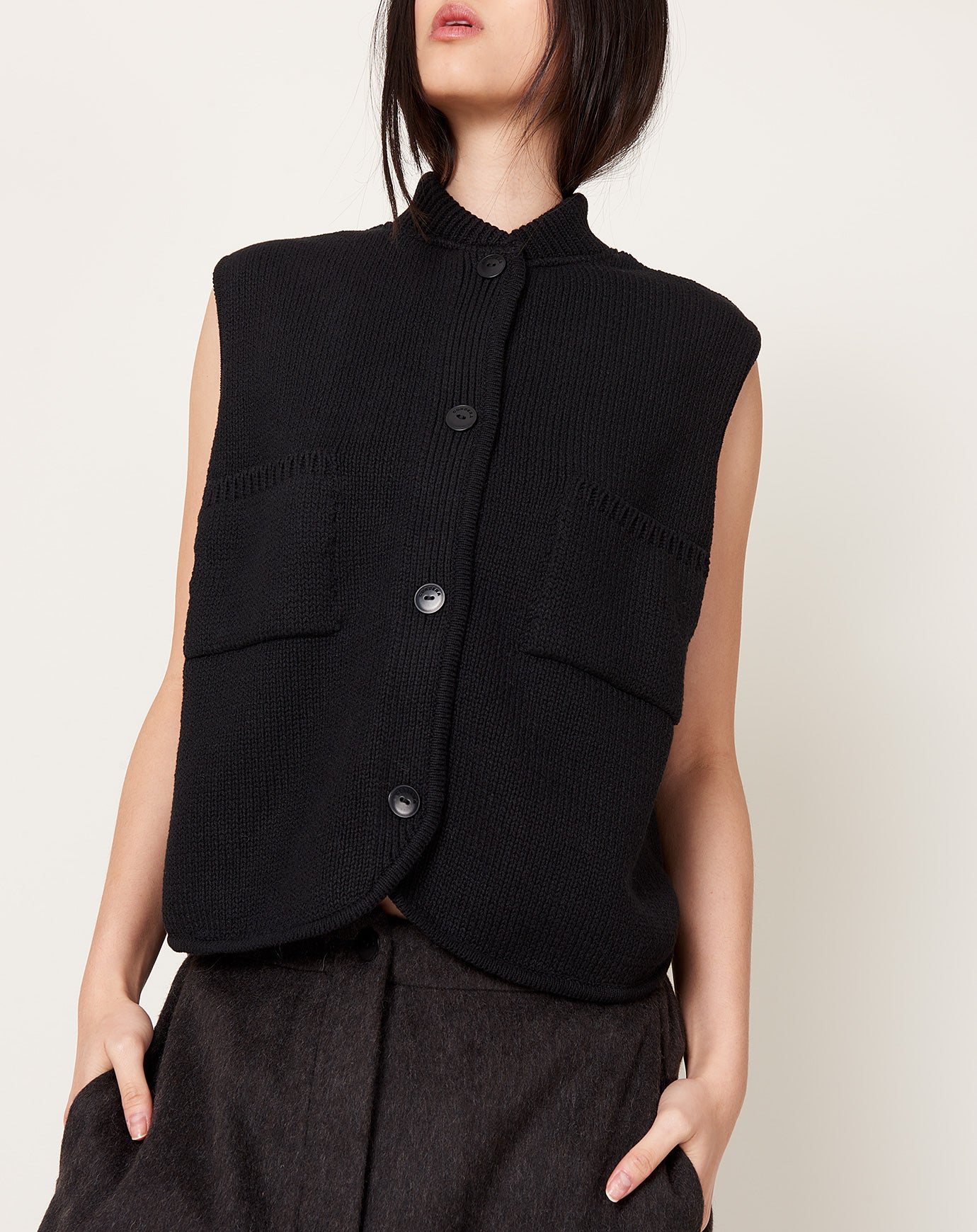 Cordera Boxy Cotton Waistcoat in Black