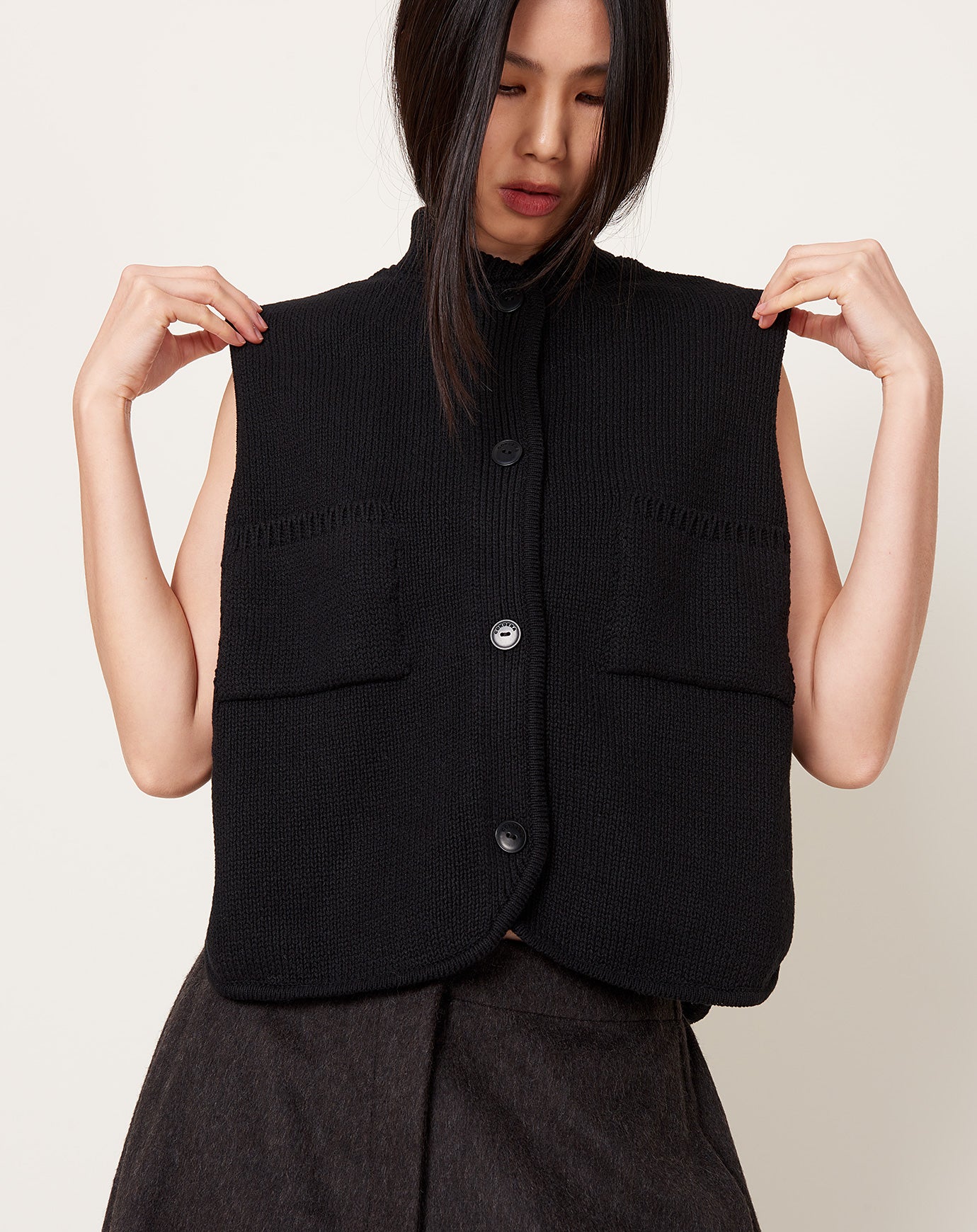 Cordera Boxy Cotton Waistcoat in Black