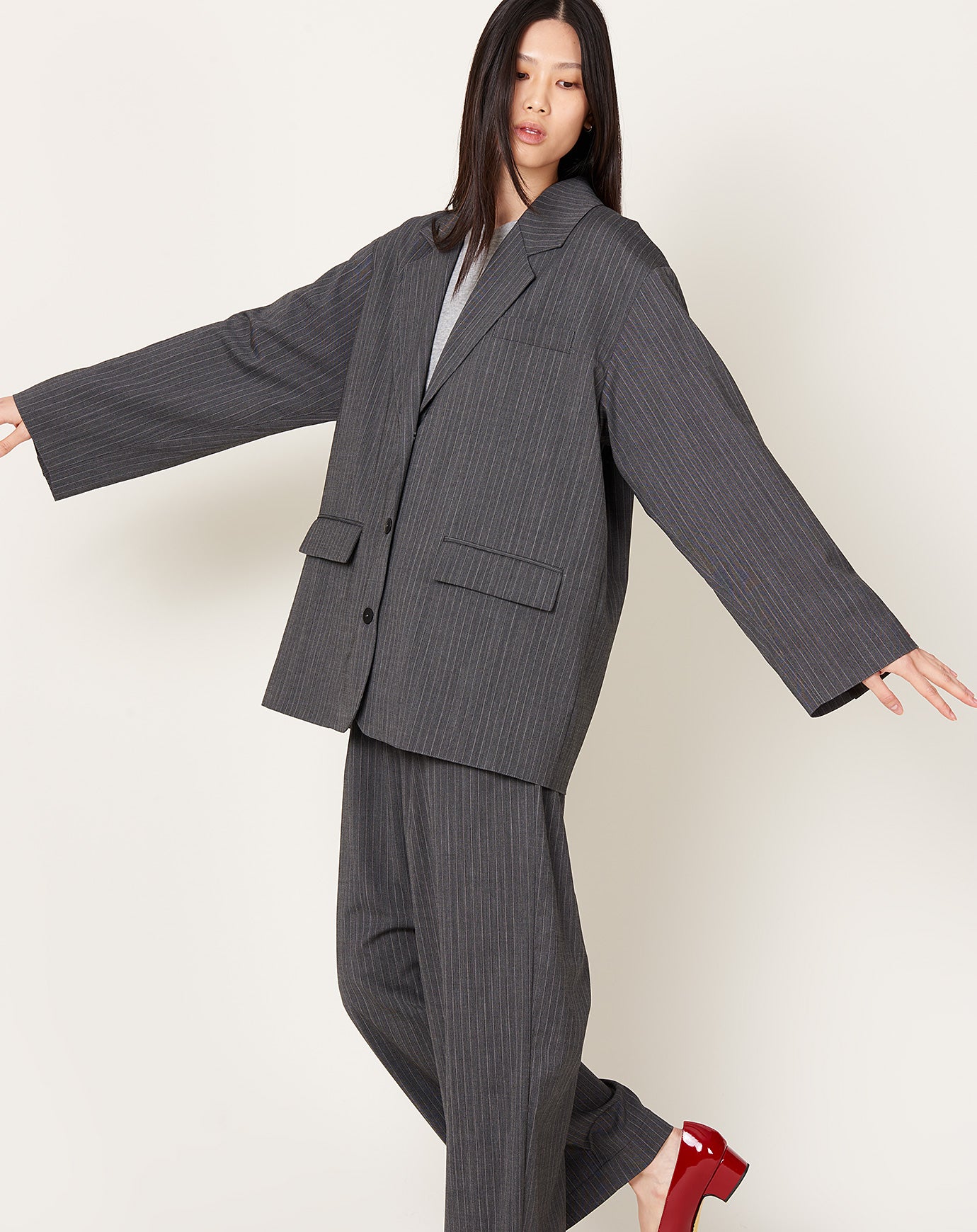 Cordera Classic Striped Blazer in Grey