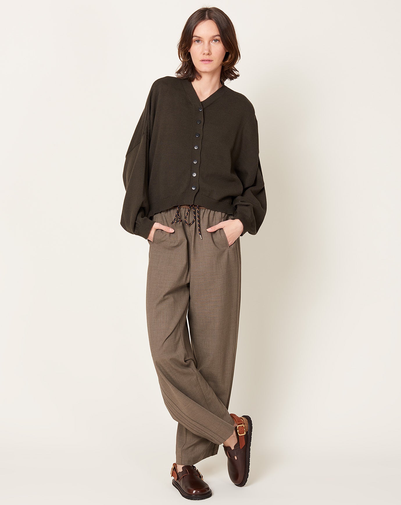 Cordera Cotton & Cashmere Cardigan in Dark Moss