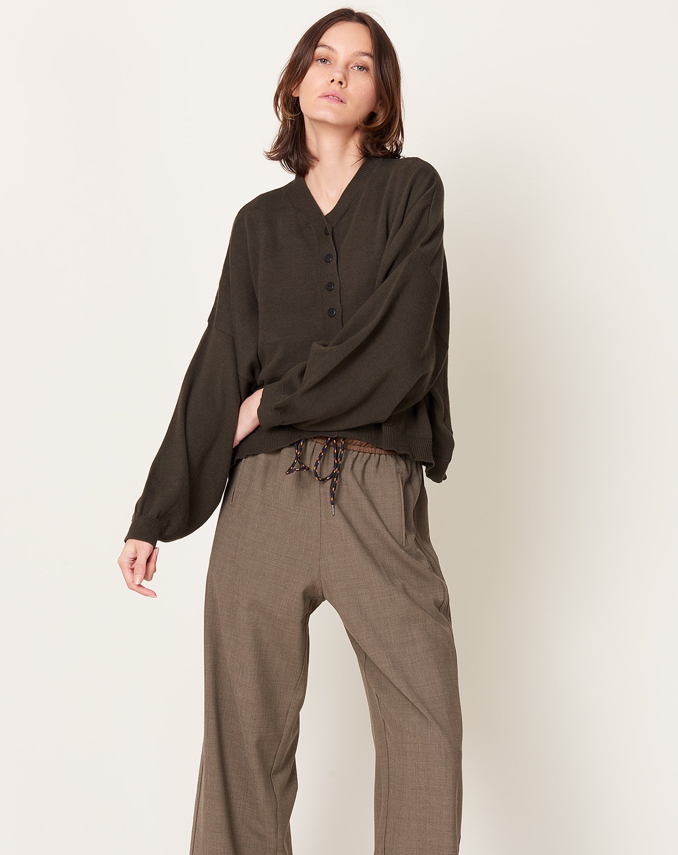 Cordera Cotton & Cashmere Cardigan in Dark Moss