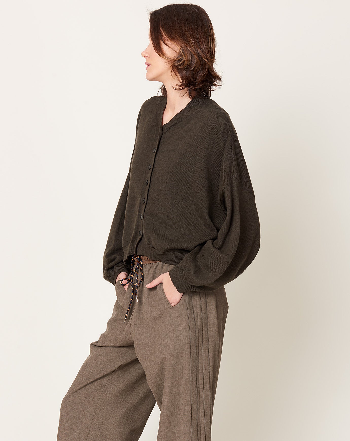 Cordera Cotton & Cashmere Cardigan in Dark Moss