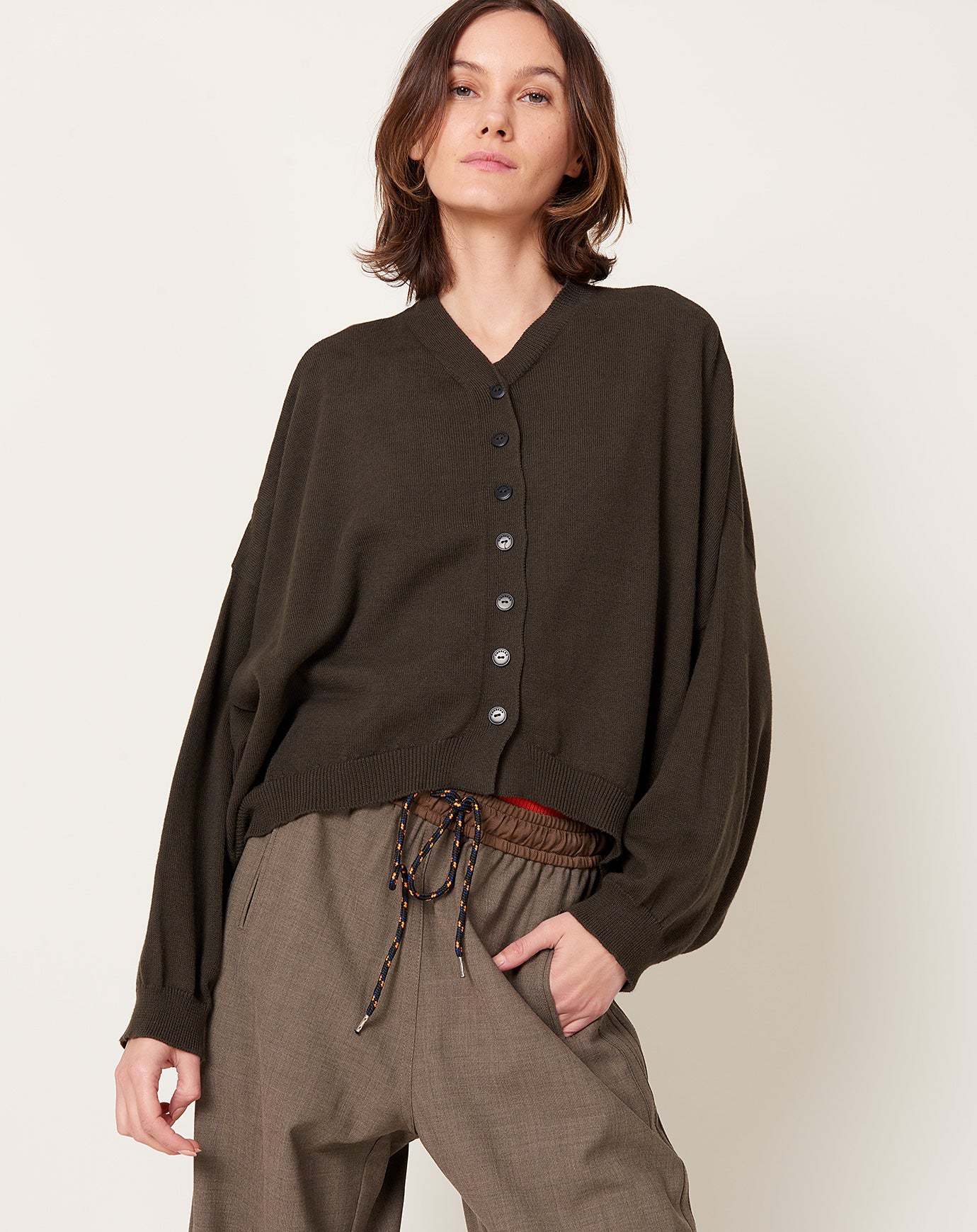 Cordera Cotton & Cashmere Cardigan in Dark Moss