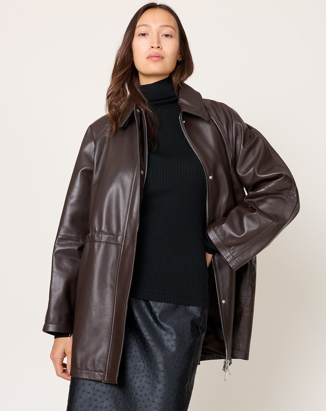 Cordera Nappa Trench Jacket in Brown