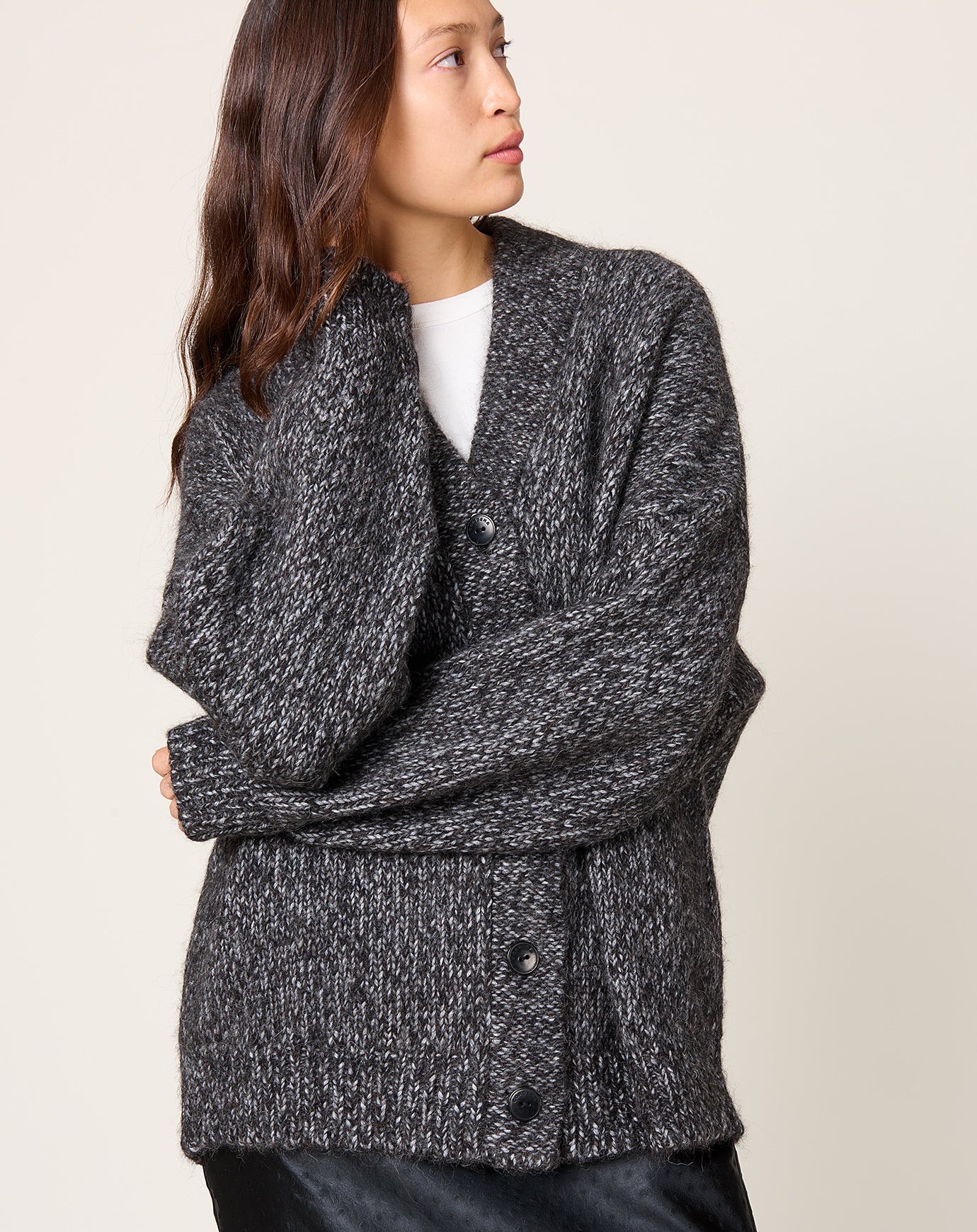 Cordera Oversized Cardigan in Black Melange