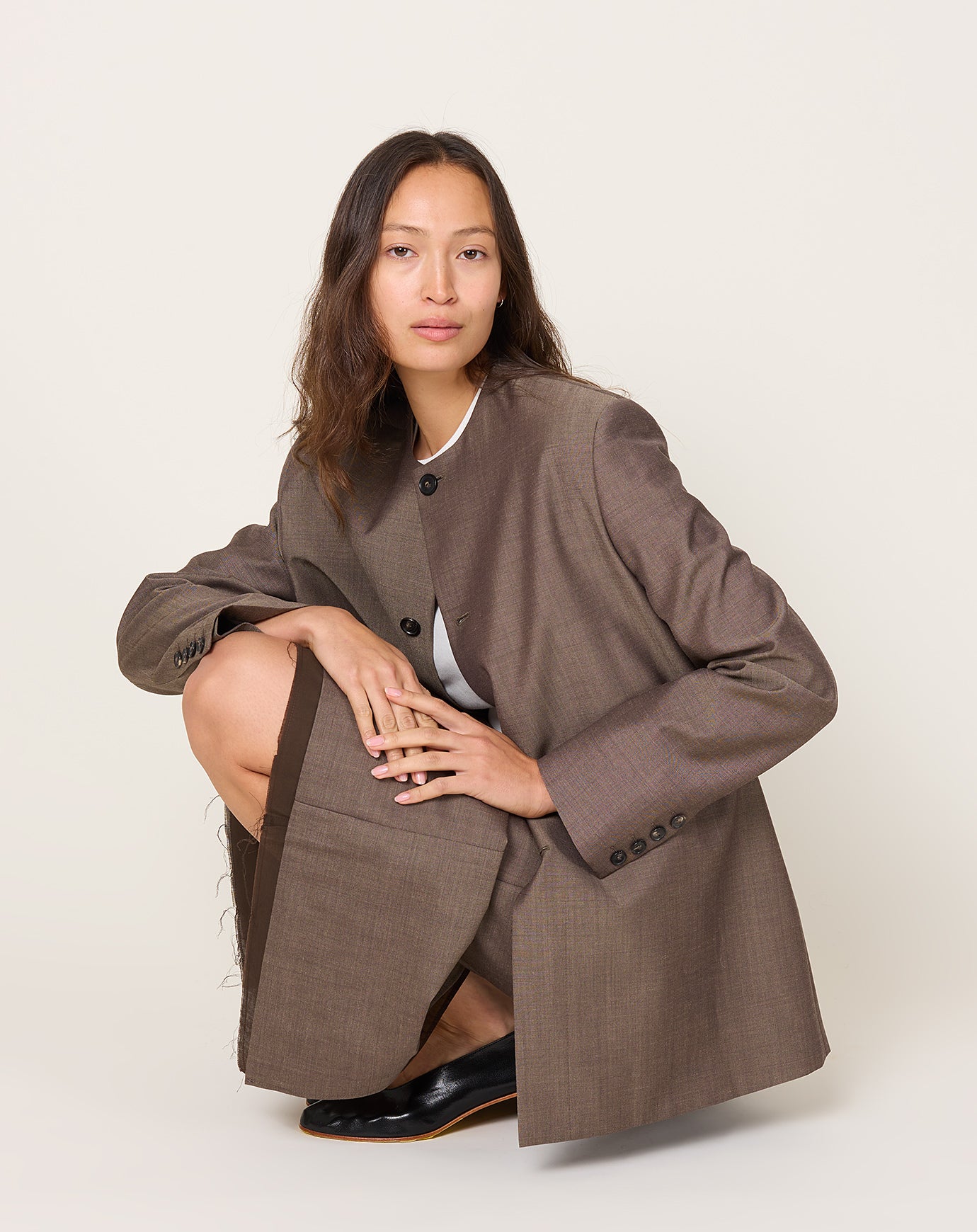 Cordera Tailoring Mohair Long Skirt in Smoke Brown