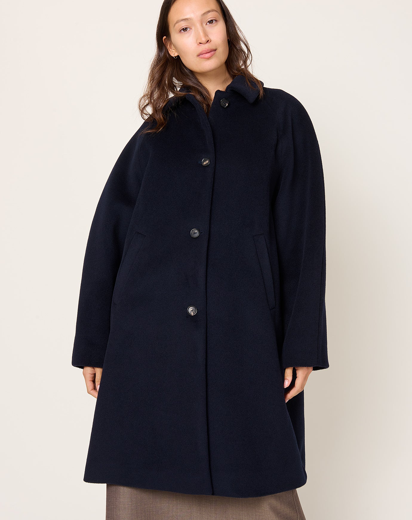 Cordera Single Breasted Wool Coat in Navy