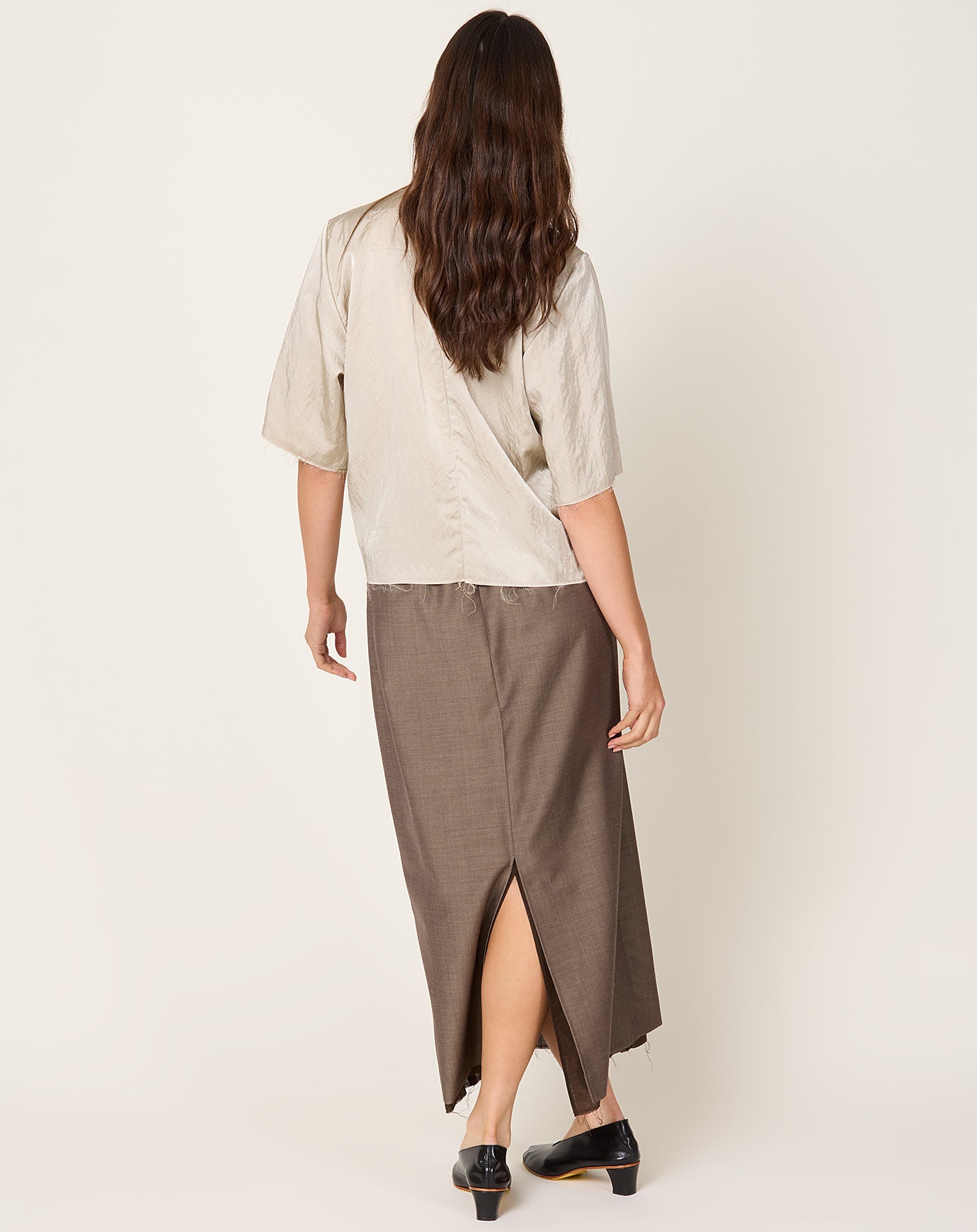 Cordera Tailoring Mohair Long Skirt in Smoke Brown