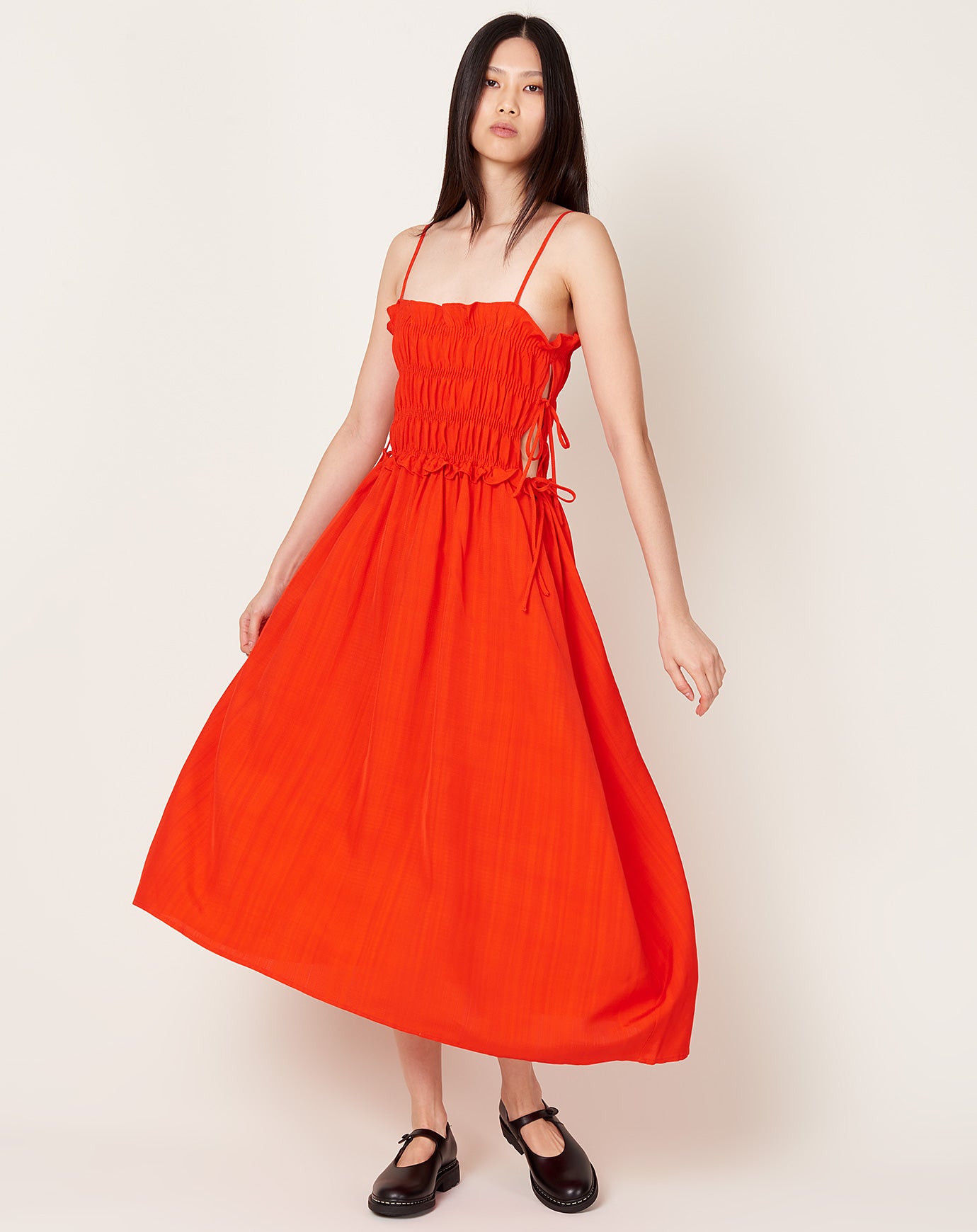 Cordera Viscose Gathered Dress in Coral