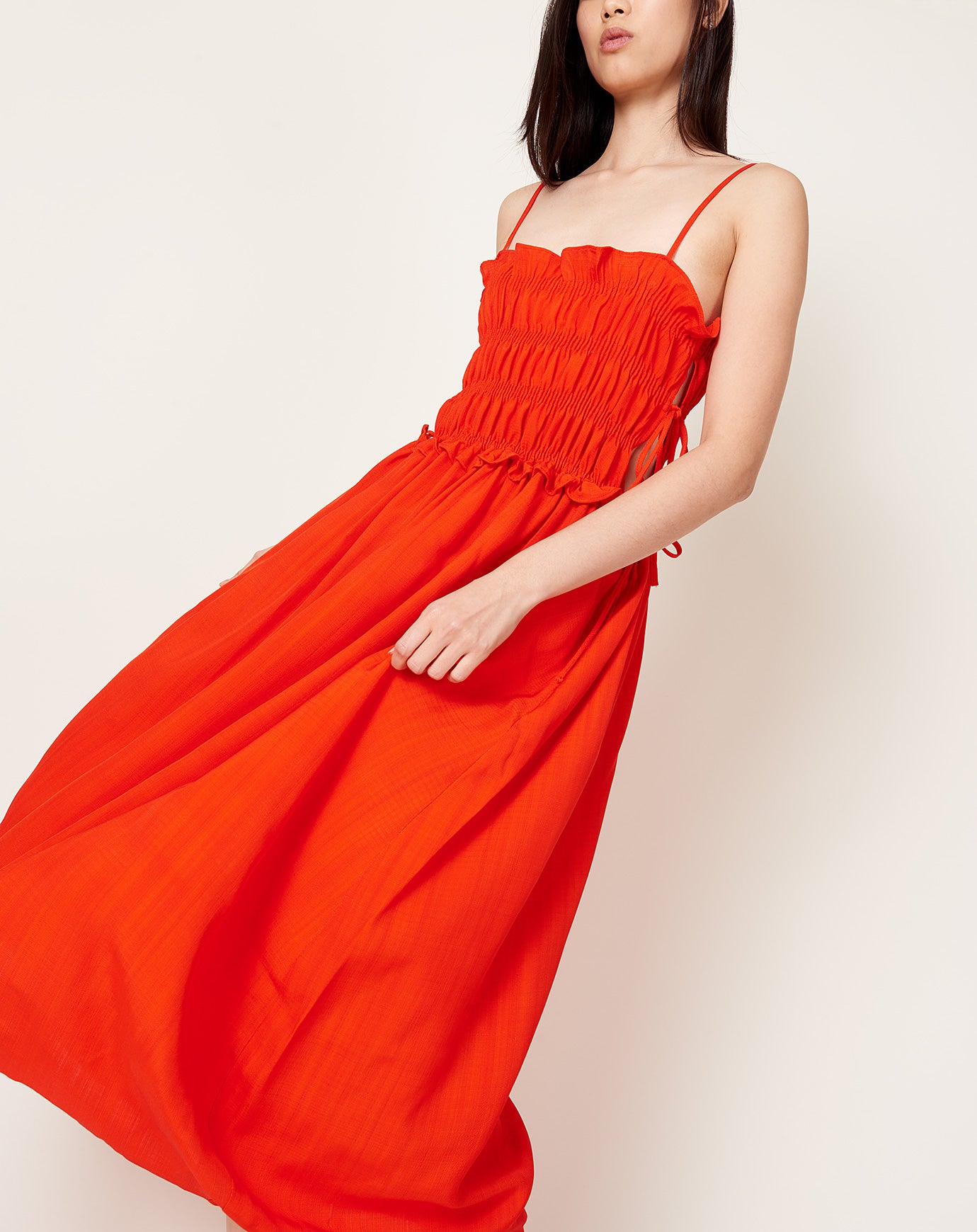 Cordera Viscose Gathered Dress in Coral