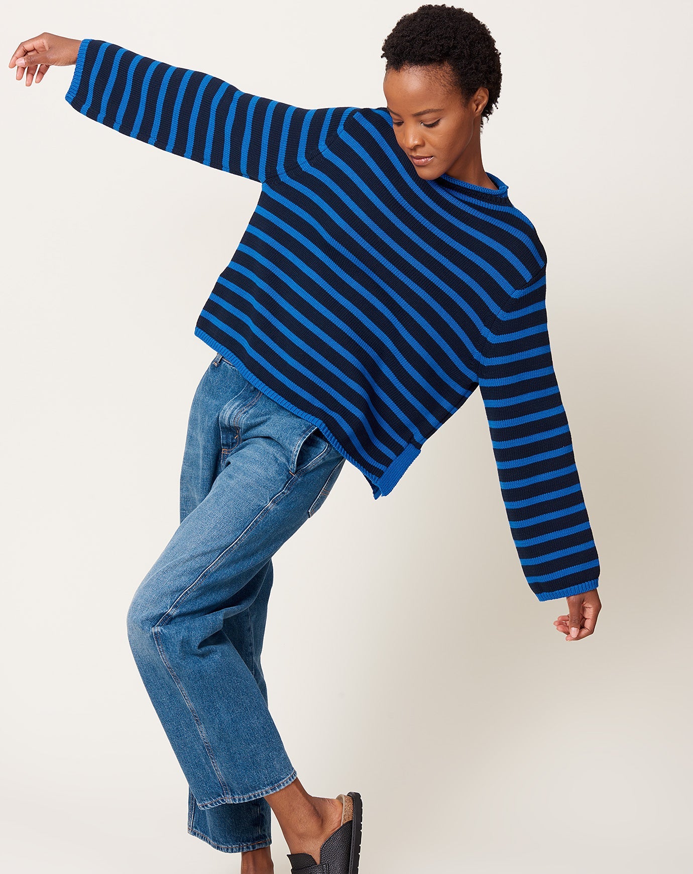 Demylee Dylan Stripe Sweater in Navy & Blue