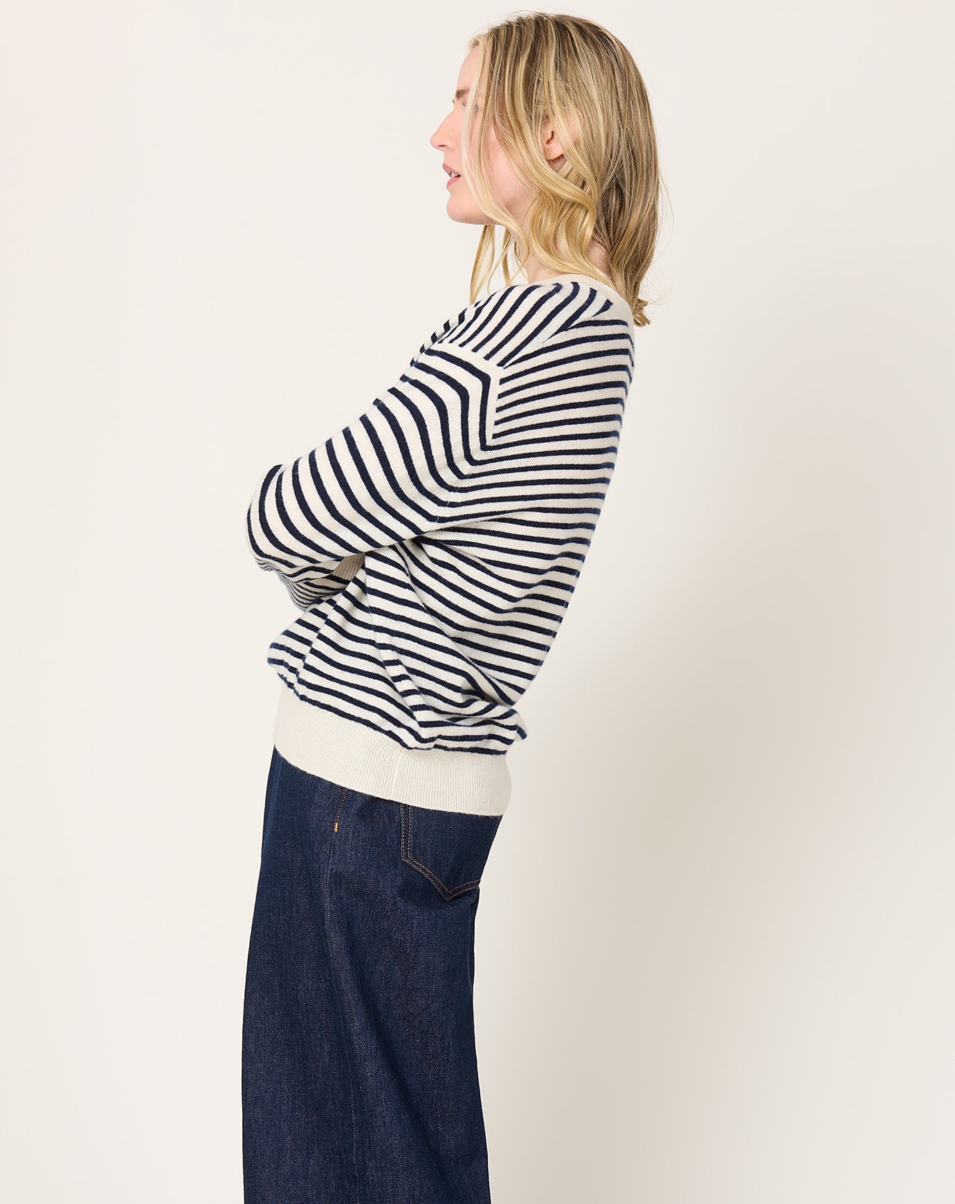 Demylee Neve Sweater in Ivory & Navy Stripe