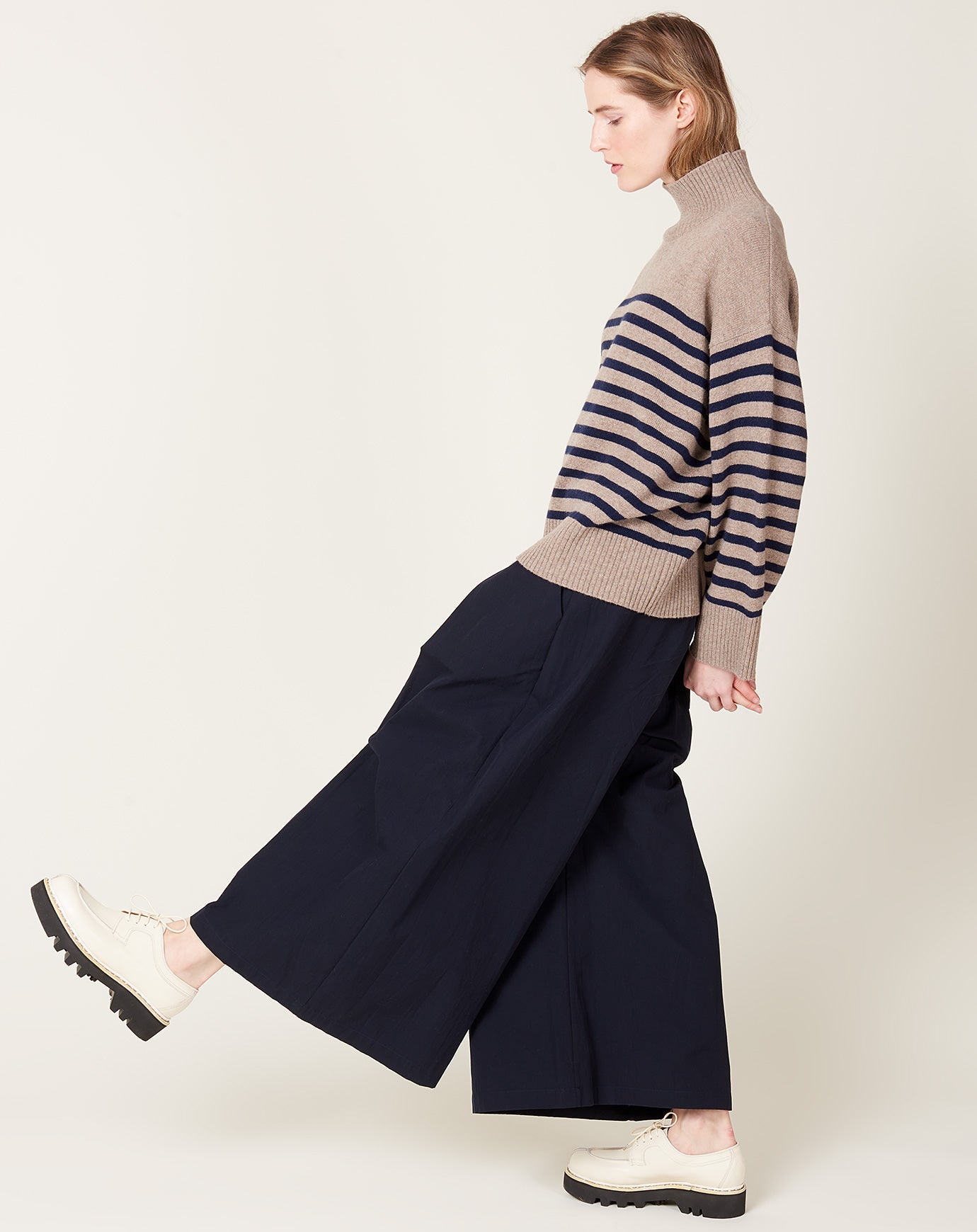 Demylee Paige Striped Sweater in Heather Brown & Navy