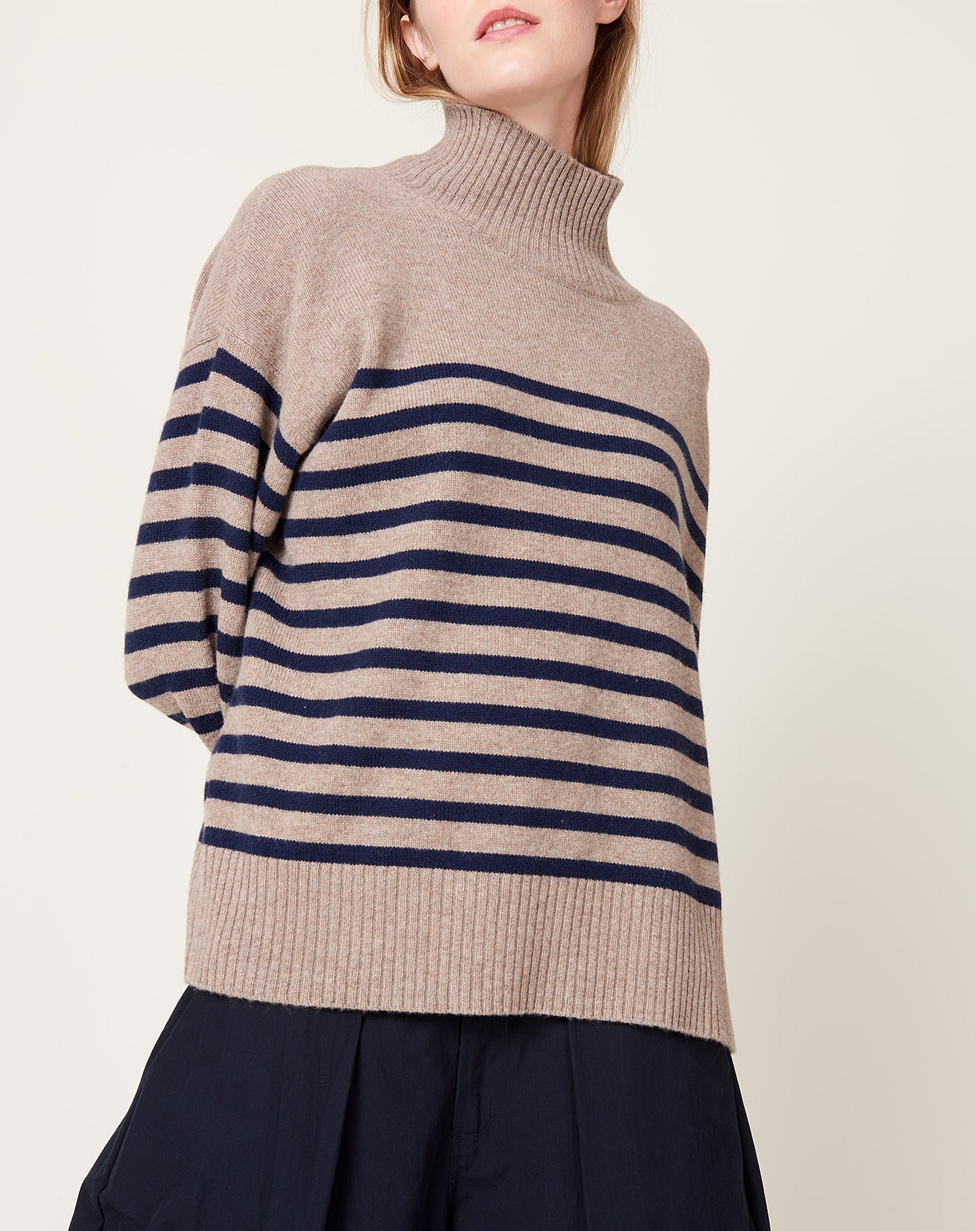 Demylee Paige Striped Sweater in Heather Brown & Navy