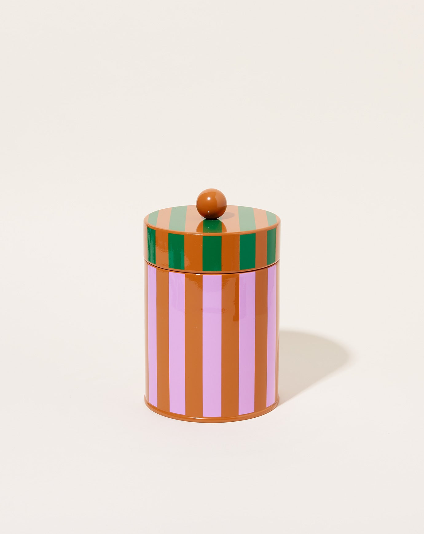 Dusen Dusen Medium Stripe Canister in Lavender and Mocha