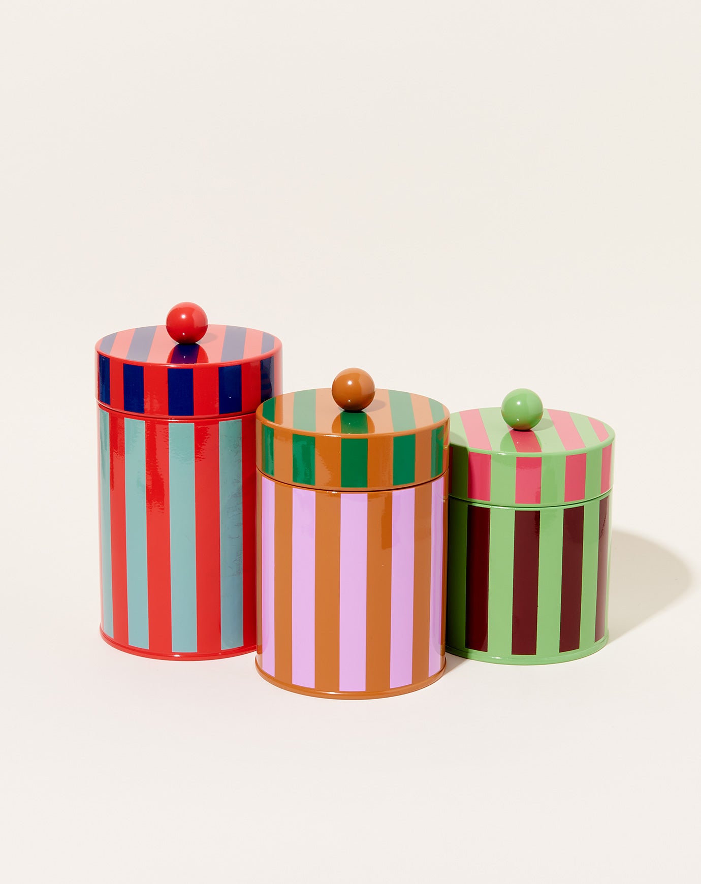 Dusen Dusen Small Stripe Canister in Green and Wine