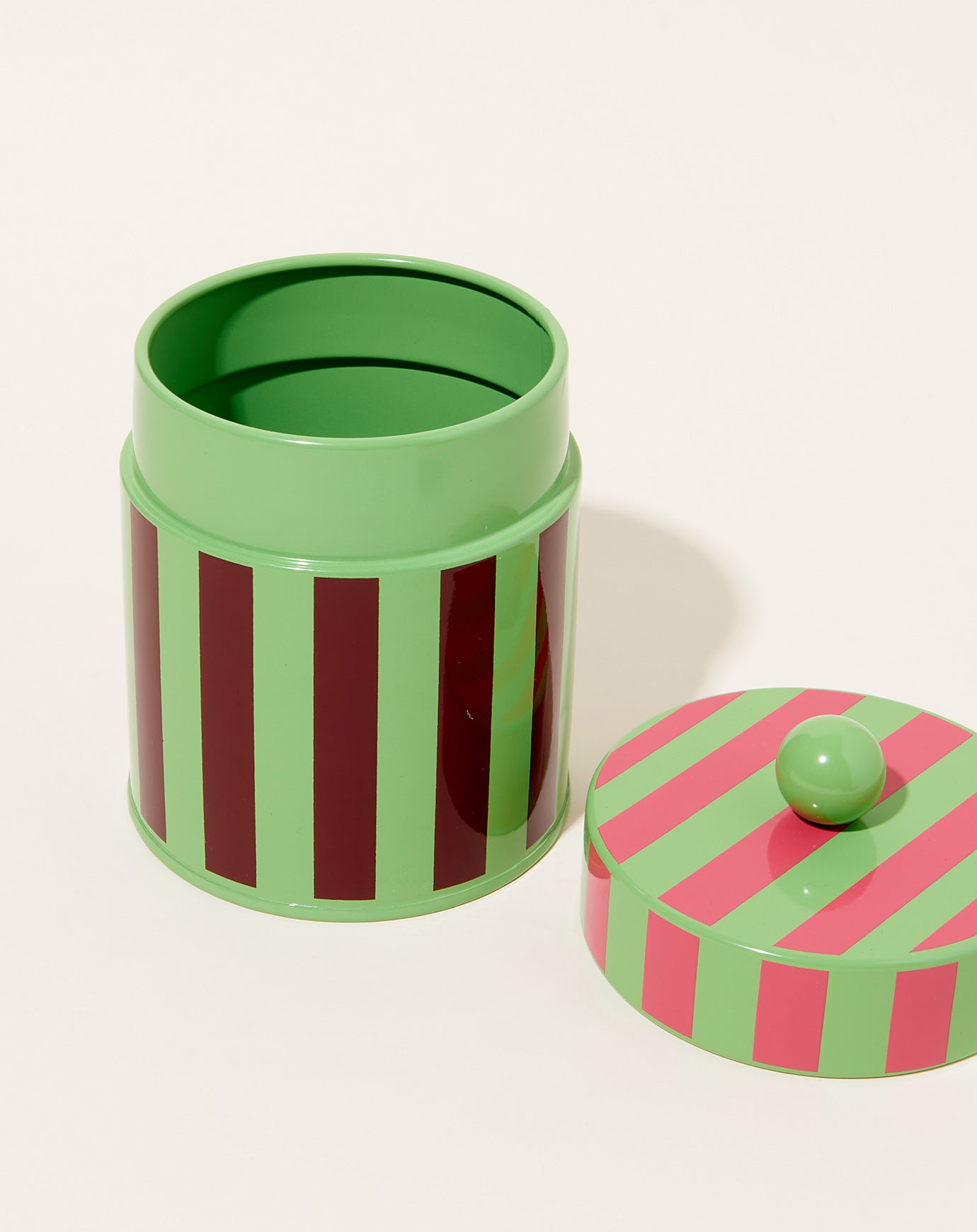 Dusen Dusen Small Stripe Canister in Green and Wine