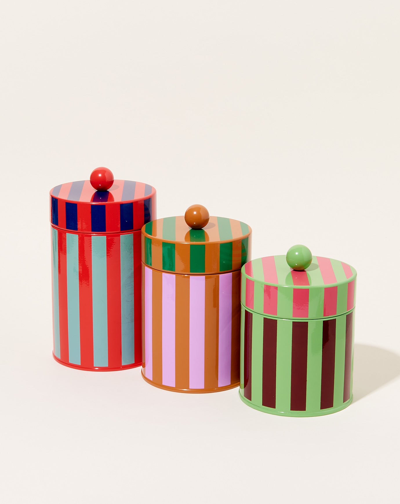 Dusen Dusen Small Stripe Canister in Green and Wine