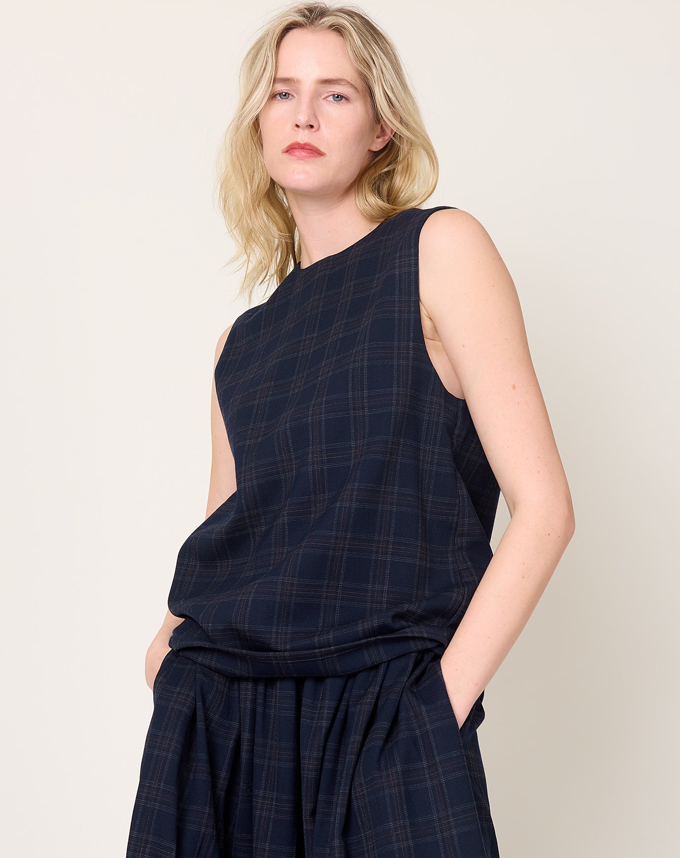 Eleph Simple Opa Top in Navy Check