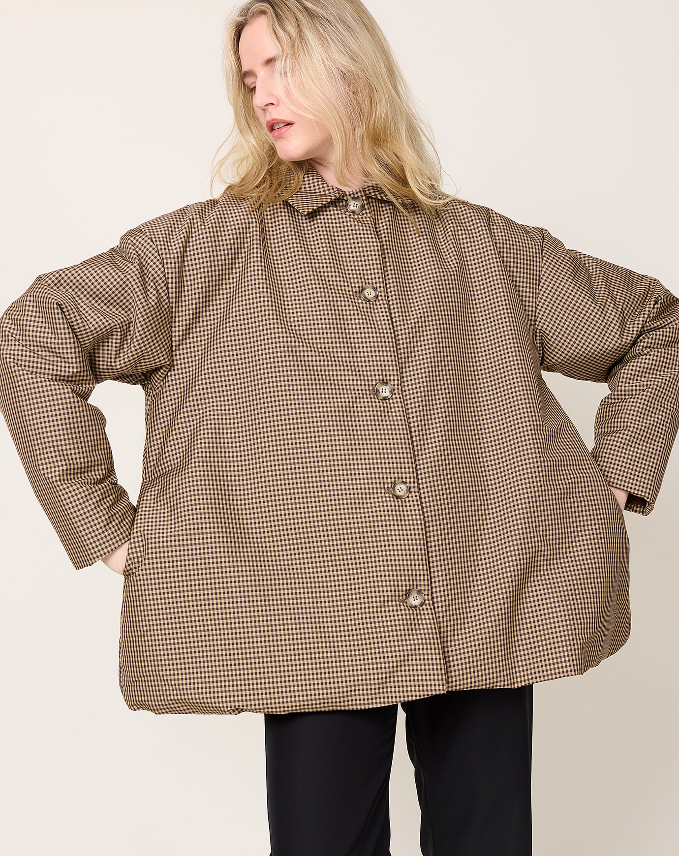 Eleph Small Puff Coat in Brown Check
