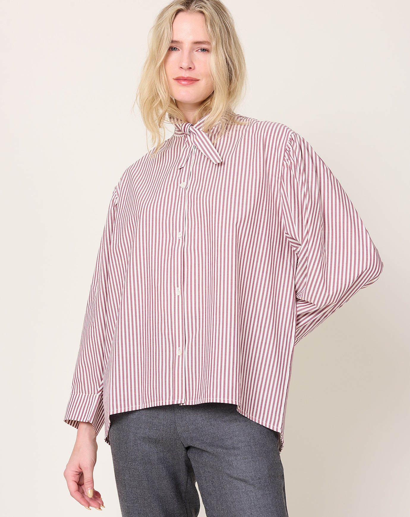 Eleph Tie Shirt in Burgundy Stripe