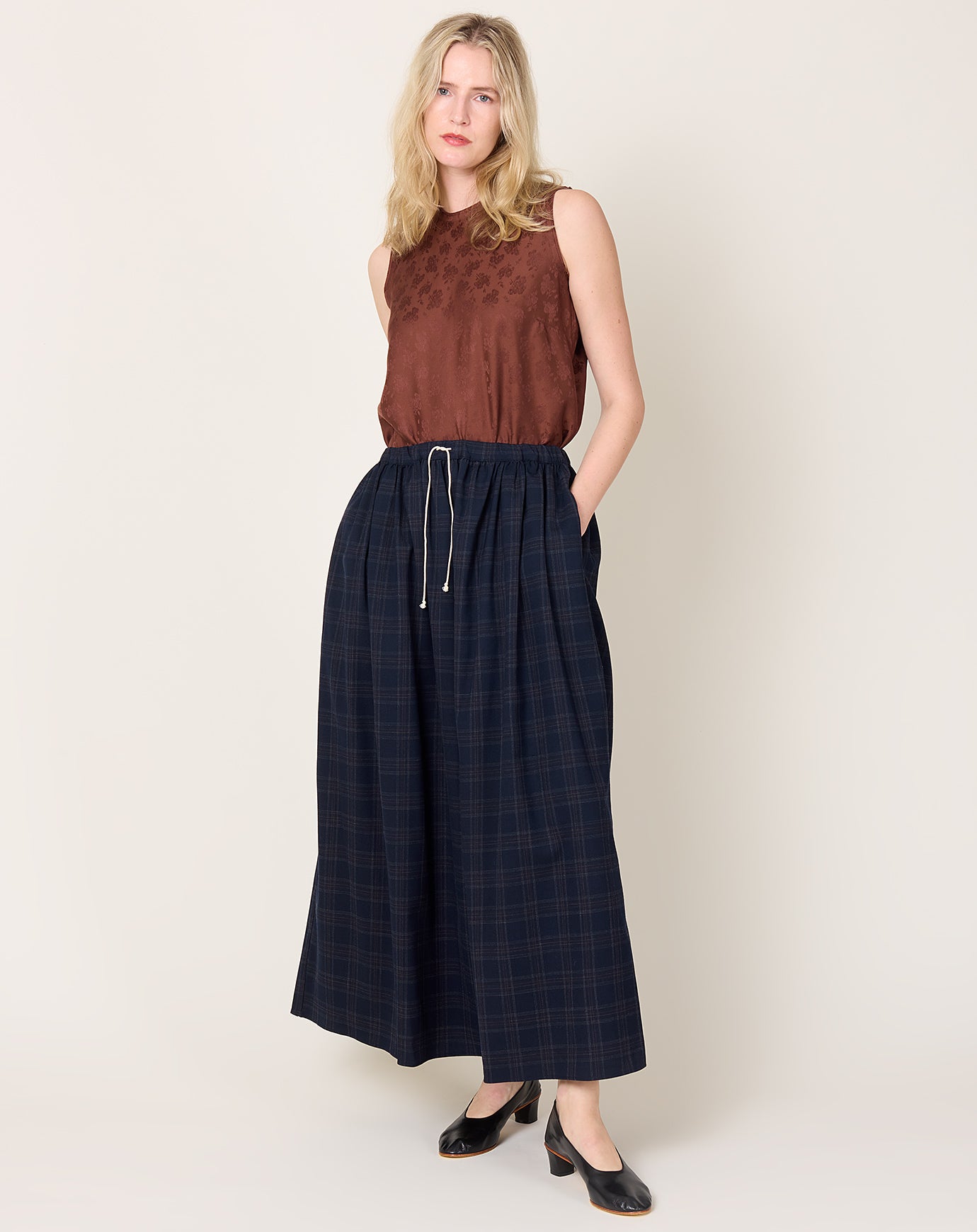 Eleph Wide Skirt in Navy Check