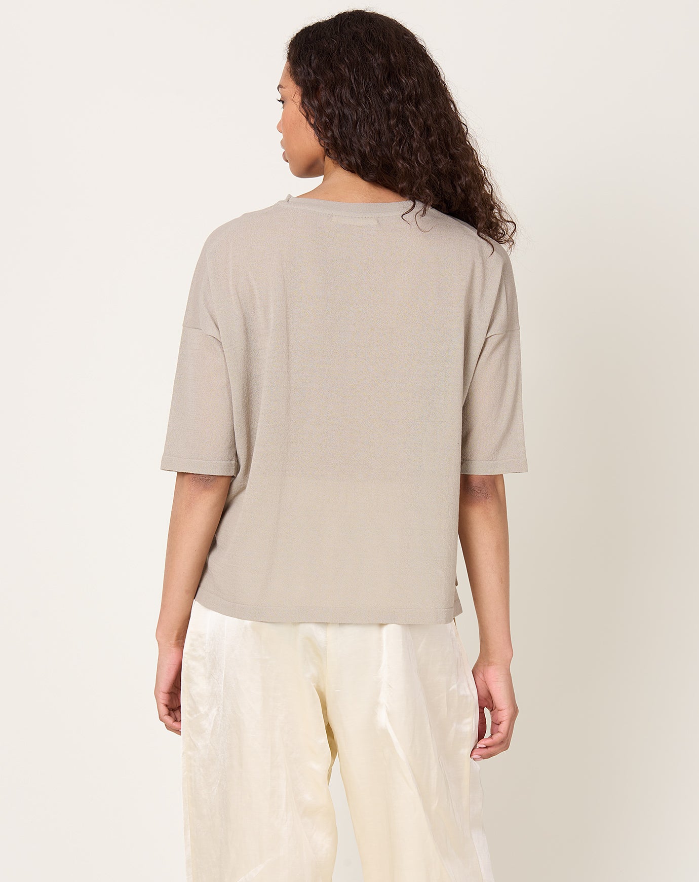 evam eva Cotton Half Sleeve Pullover in Beige