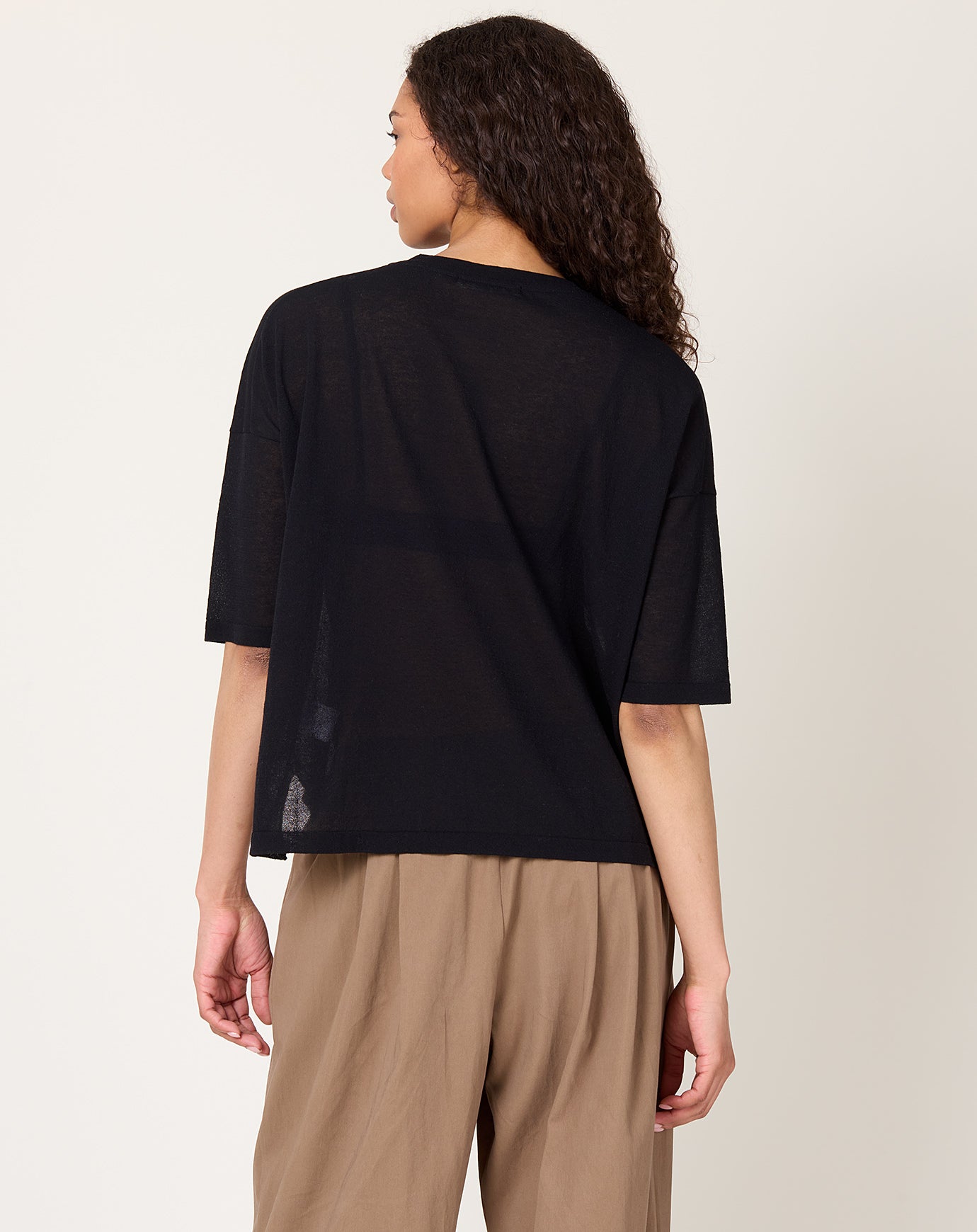 evam eva Cotton Half Sleeve Pullover in Black