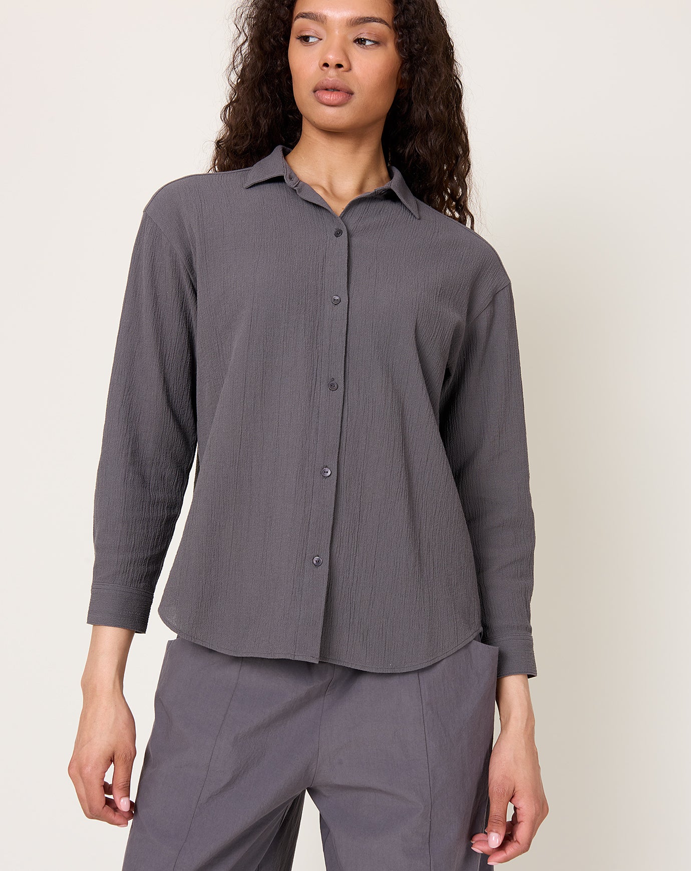evam eva Cotton Shirt in Blue Grey