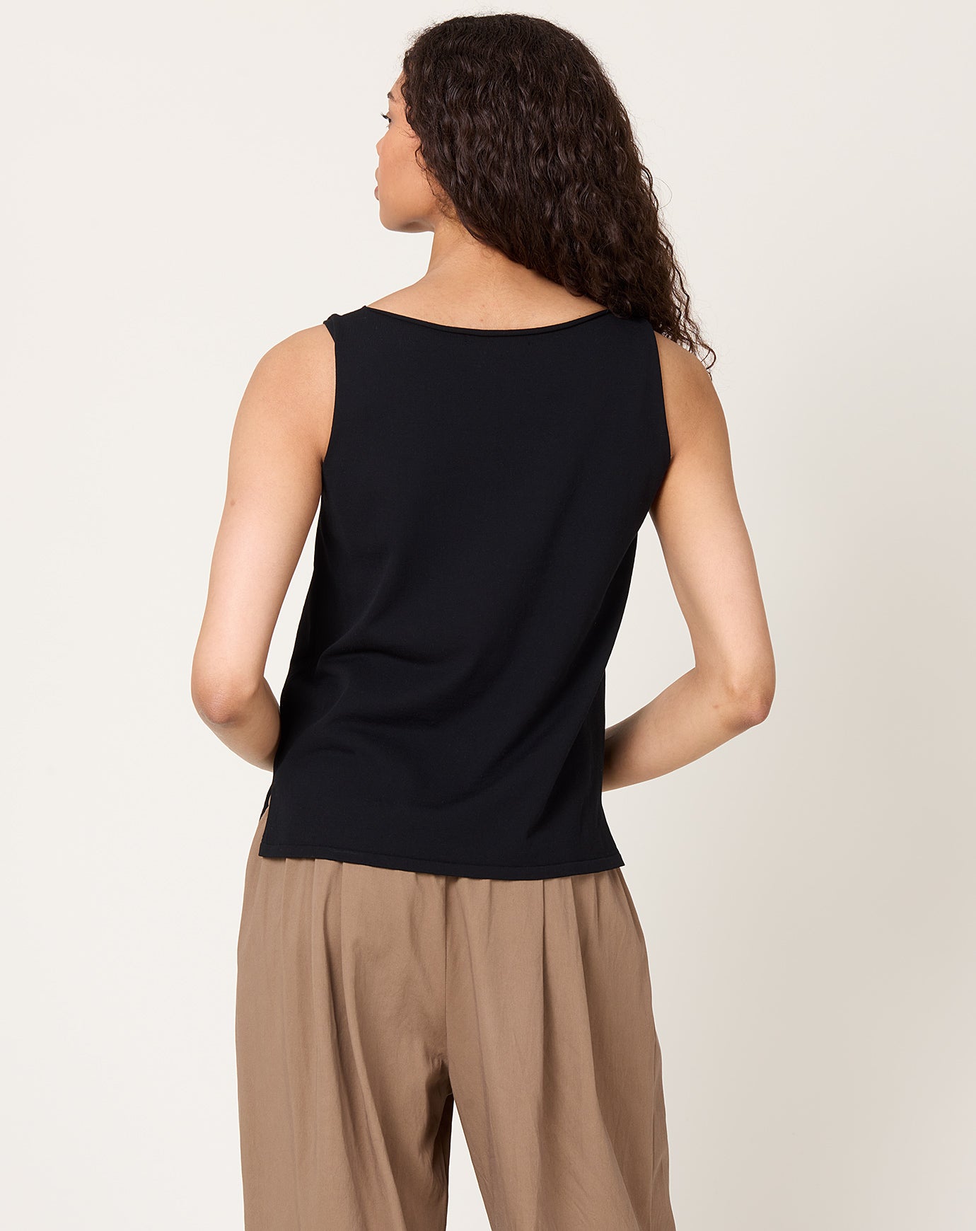 evam eva Cotton Sleeveless Knit Shell in Sumi