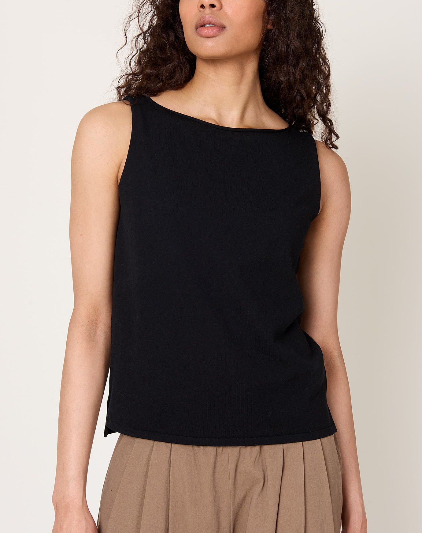 evam eva Cotton Sleeveless Knit Shell in Sumi
