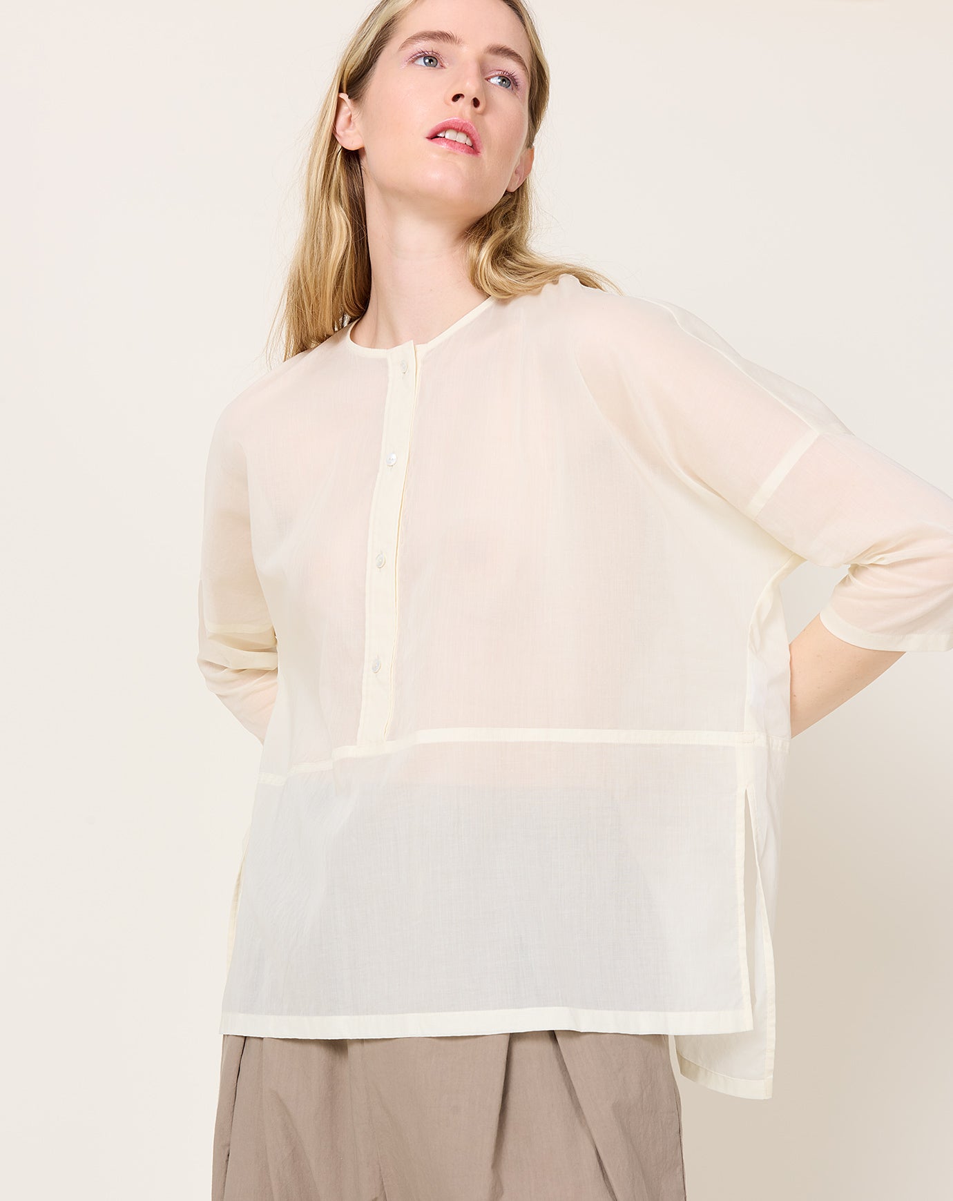 evam eva Cotton Voil Pullover in Antique White