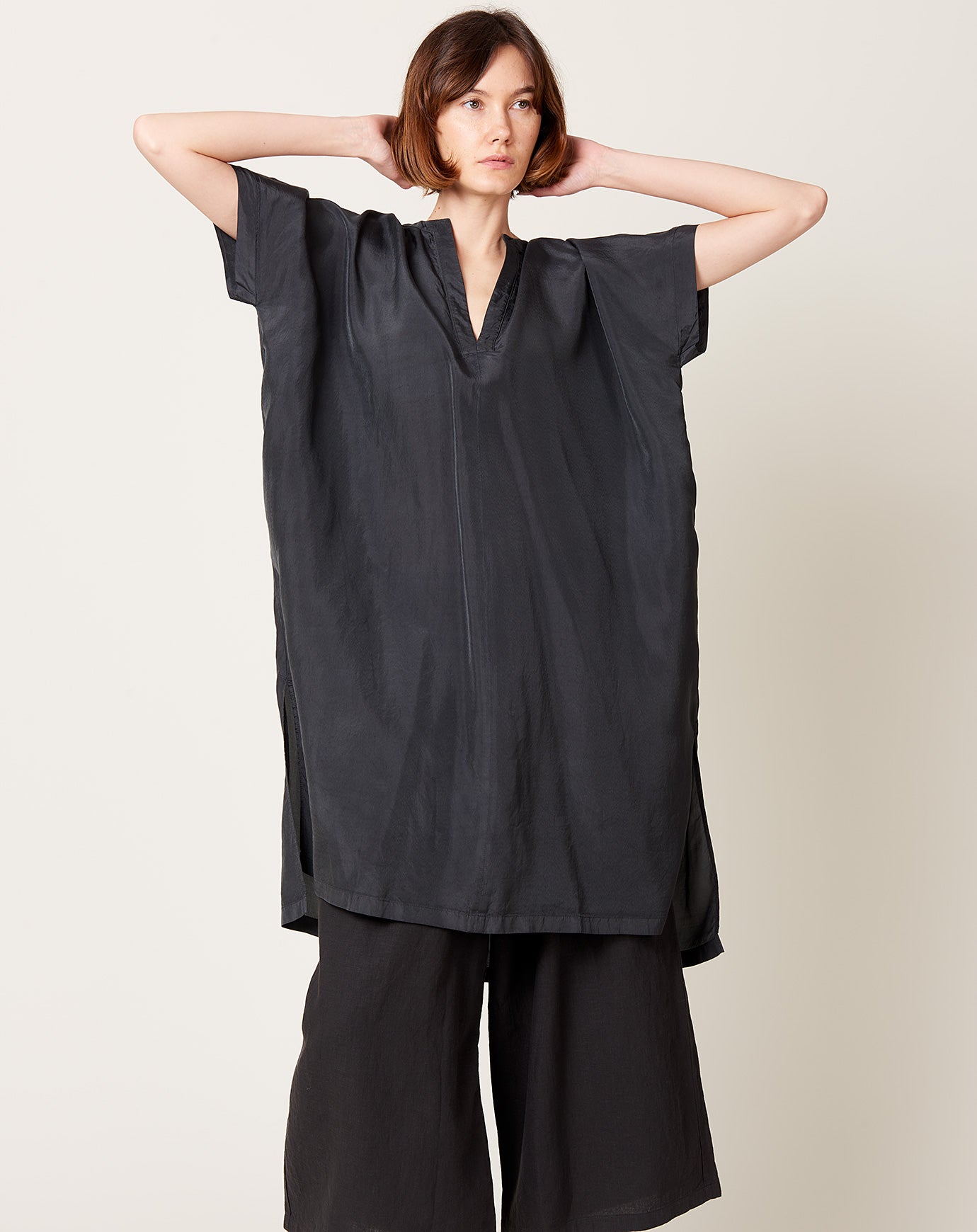 evam eva Cupro Silk Poncho in Stone Grey