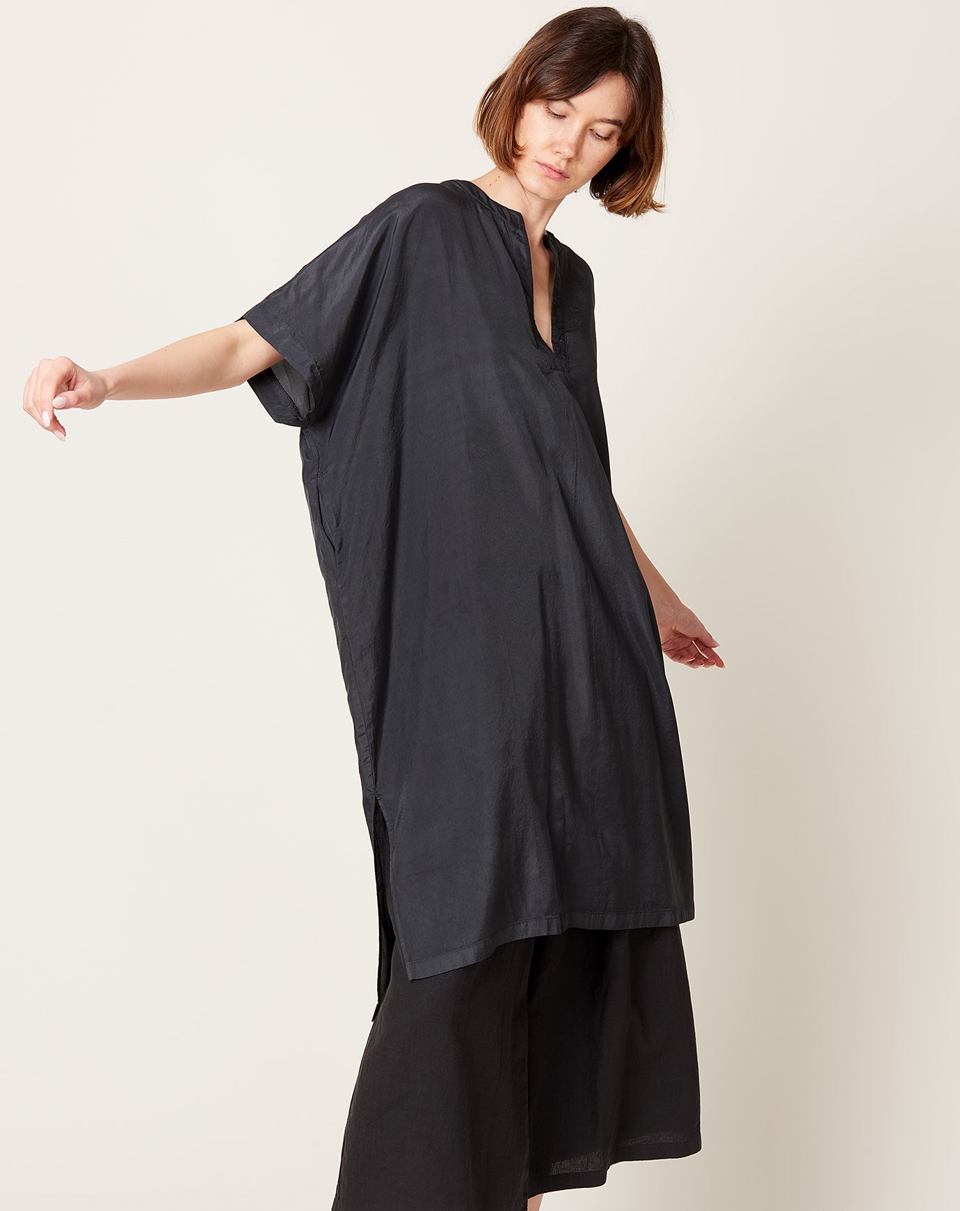 evam eva Cupro Silk Poncho in Stone Grey