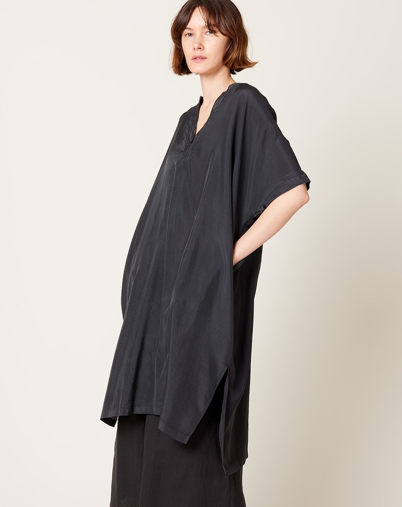 evam eva Cupro Silk Poncho in Stone Grey