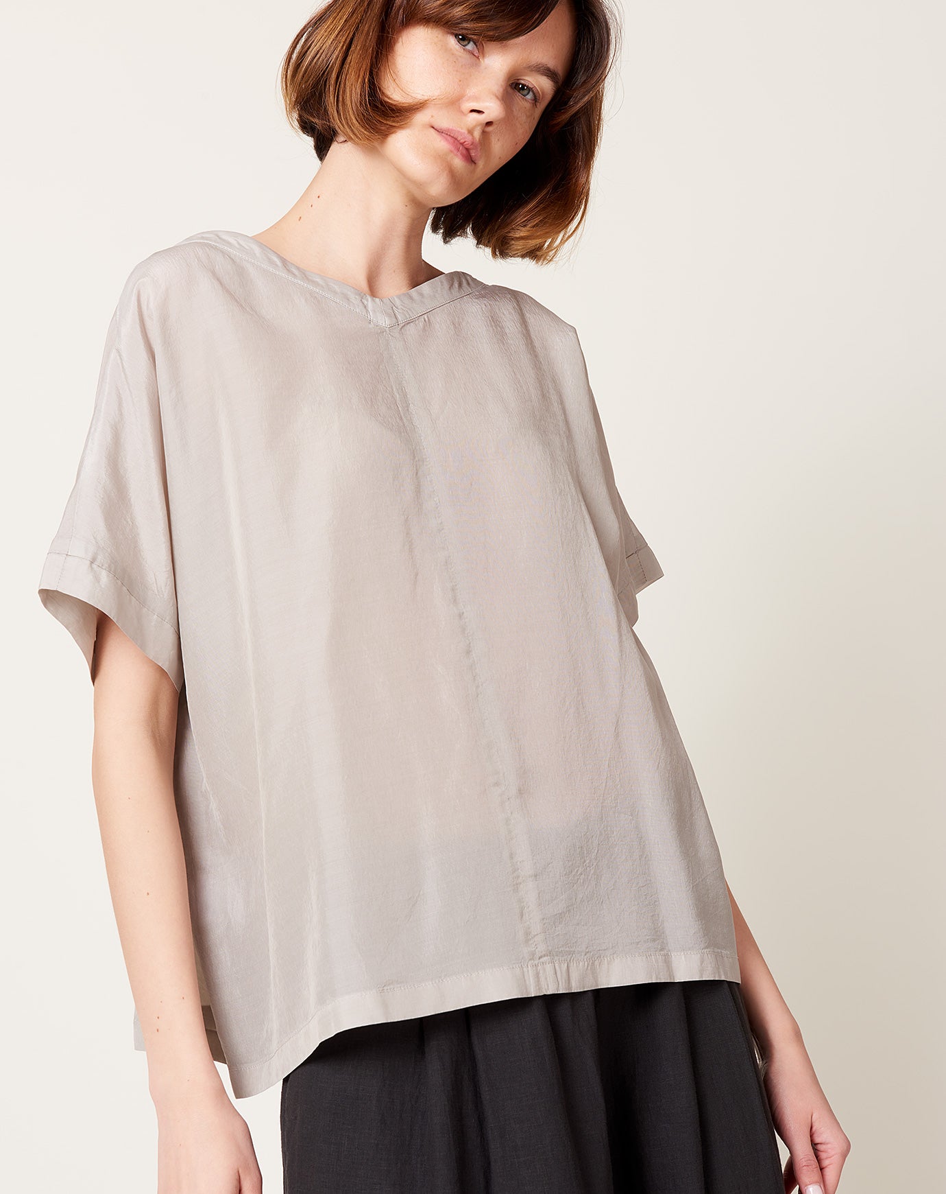 evam eva Cupro Silk Pullover in Light Grey