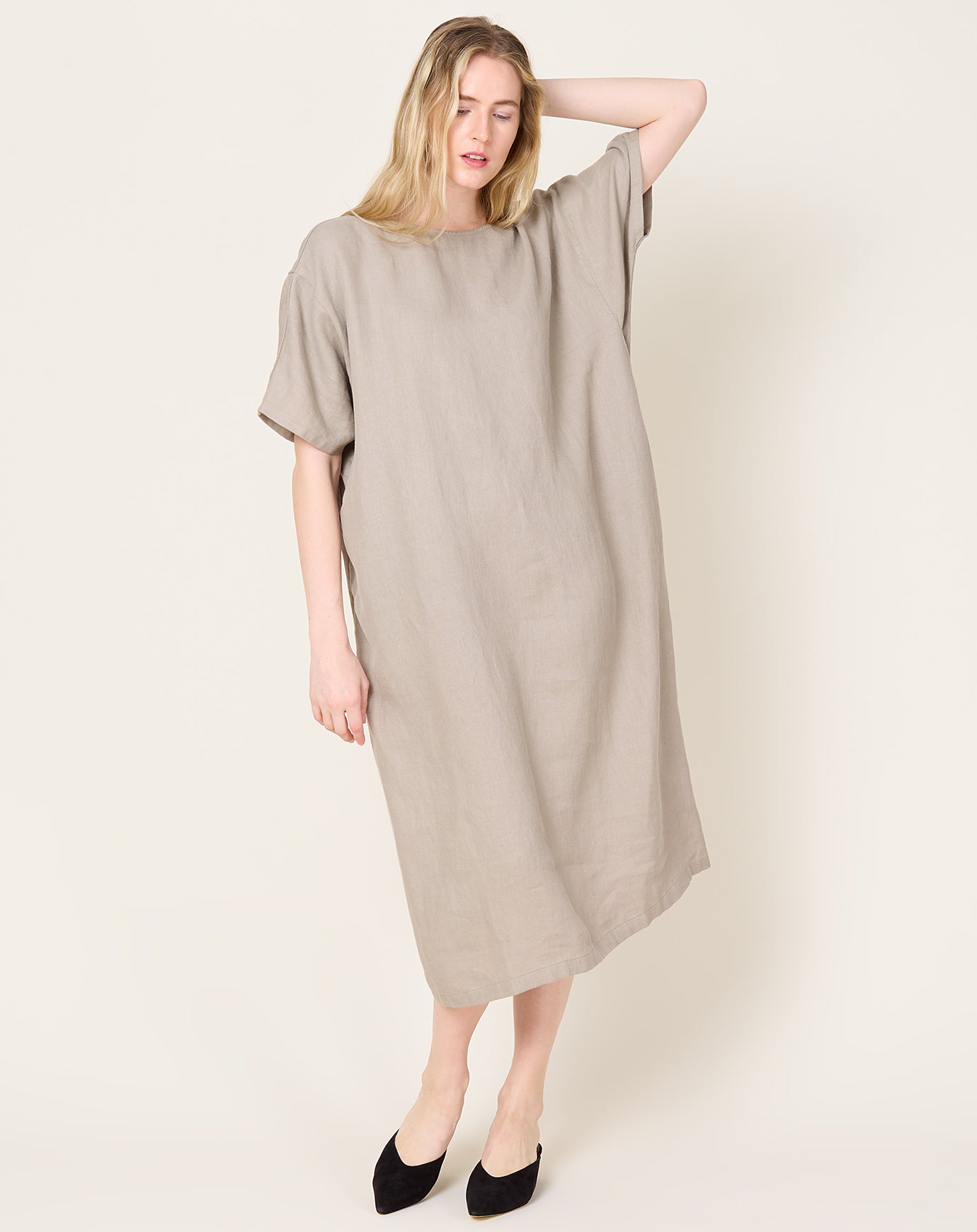 evam eva Linen Dolman Dress in Sage